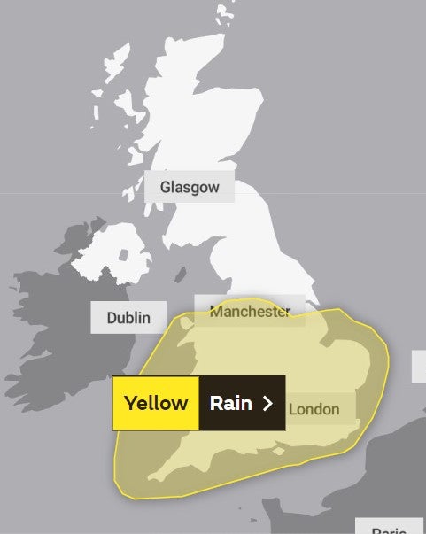 The Met Office has issued a yellow weather warning for rain from 9pm on Thursday to 8pm on Friday