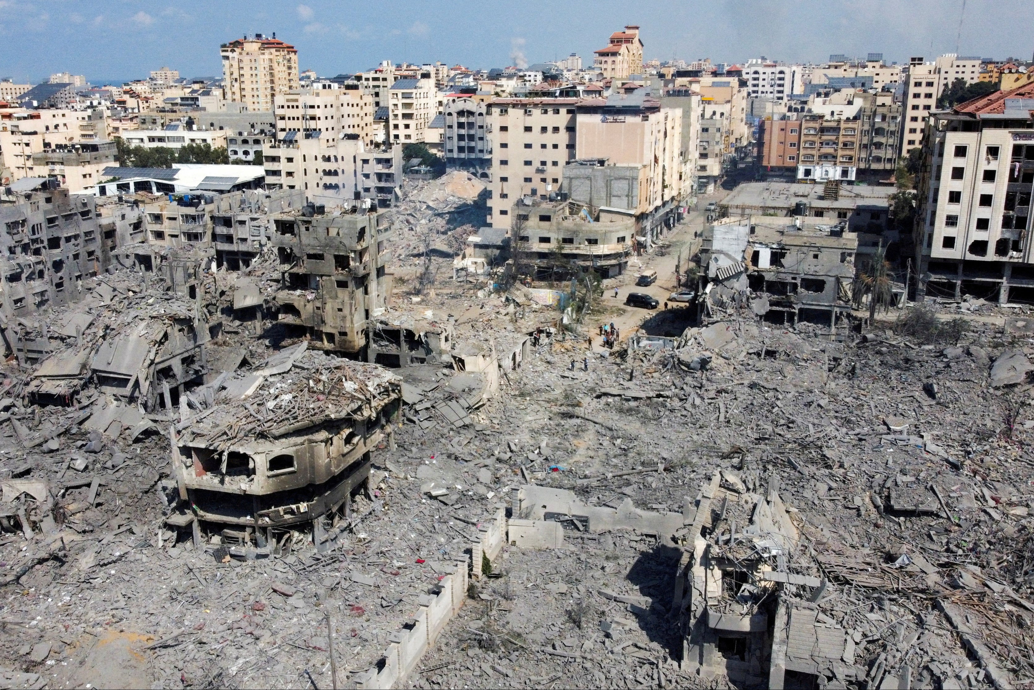 Houses and buildings destroyed by Israeli strikes in Gaza City