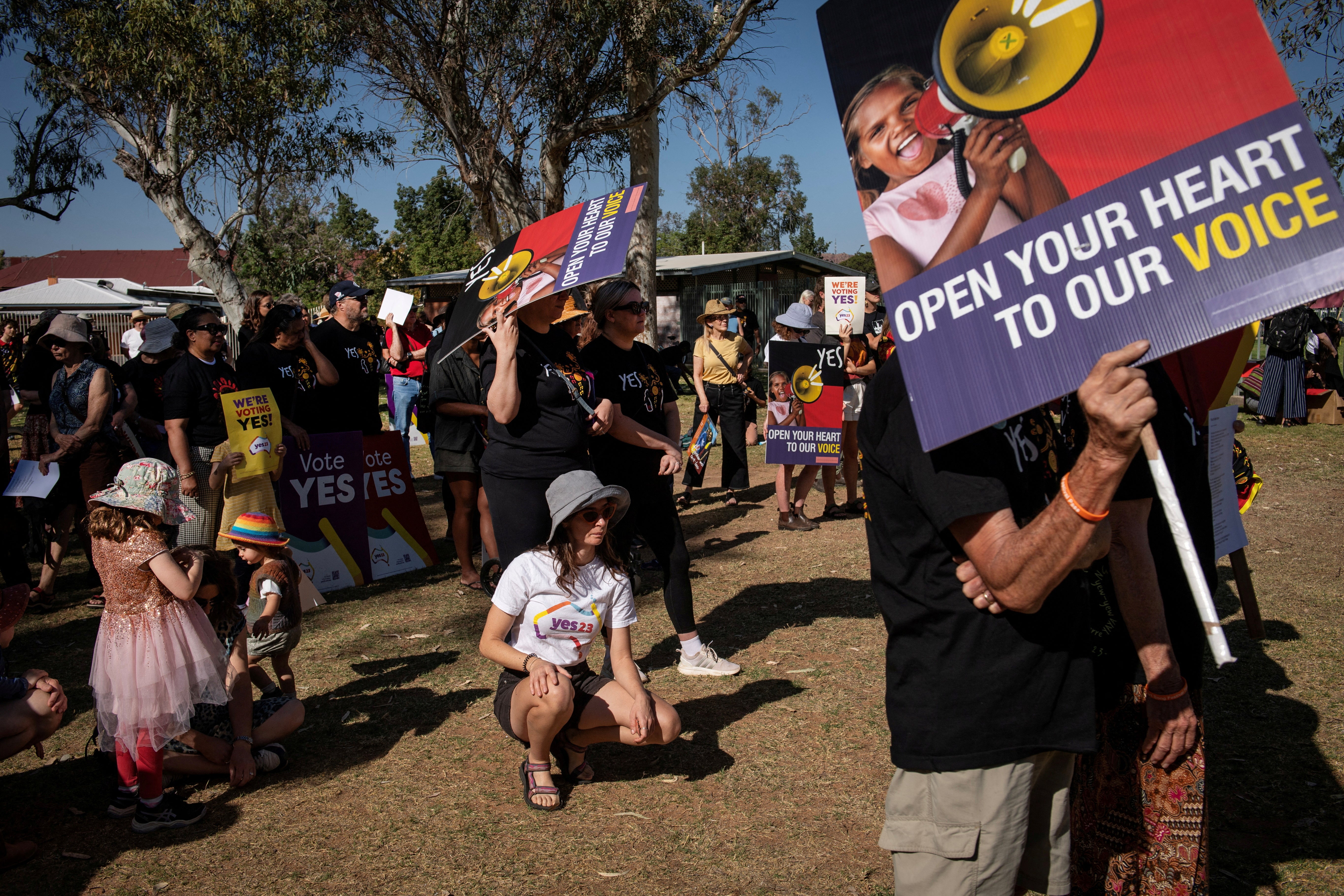 People rally during the ‘Walk for Yes’, hosted by the Yes23 campaign Australia’s upcoming referendum on Indigenous issues