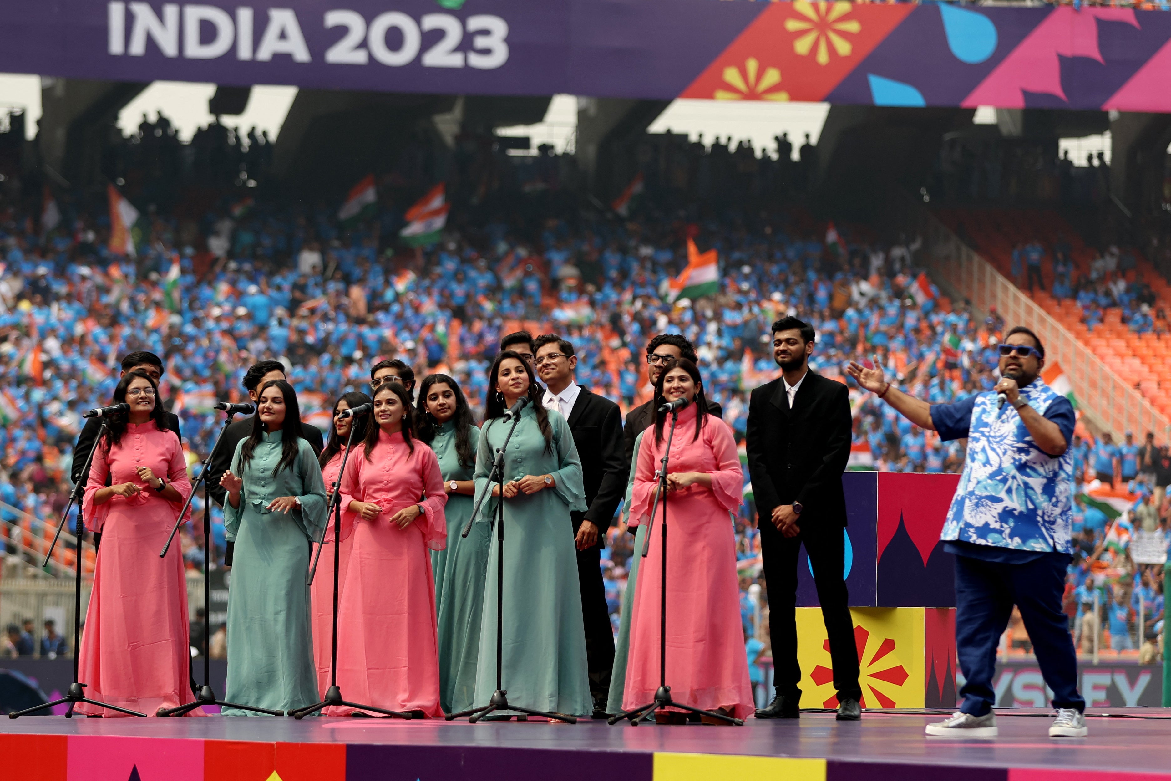 Indian singer Shankar Mahadevan performs during the musical ceremony