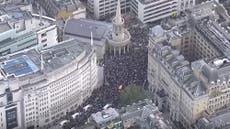 Aerial footage captures thousands of pro-Palestine protesters marching through London