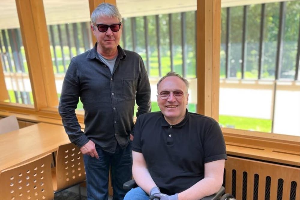 Andrew Miller, right, said his trip to Ireland with his husband, Tim Meacock, was ‘overshadowed’ by the fire at the airport (Andrew Miller/PA)