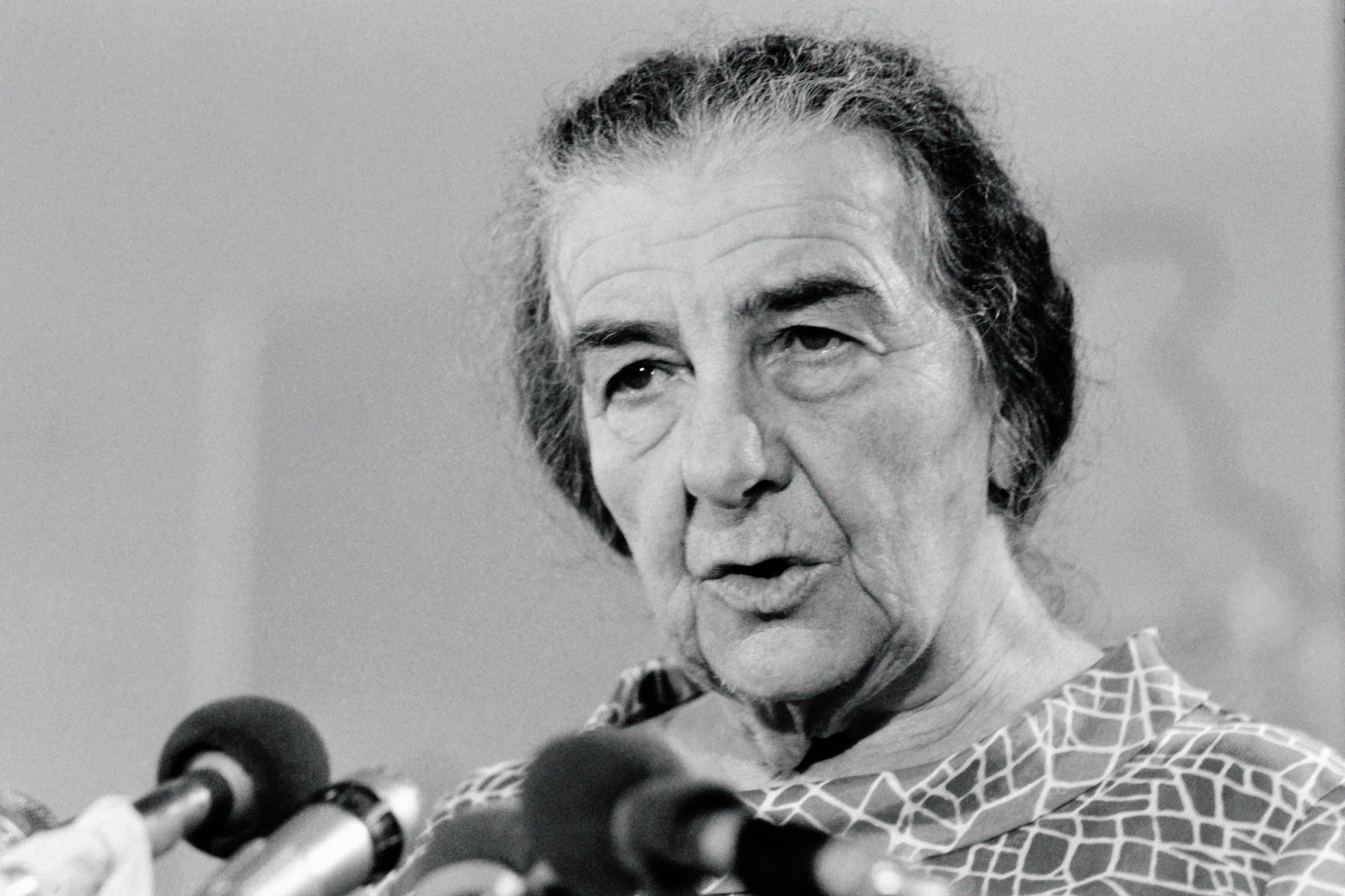 Golda Meir gives a press conference on 15 October 1973