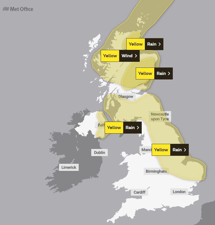 Met office weather warning for Thursday