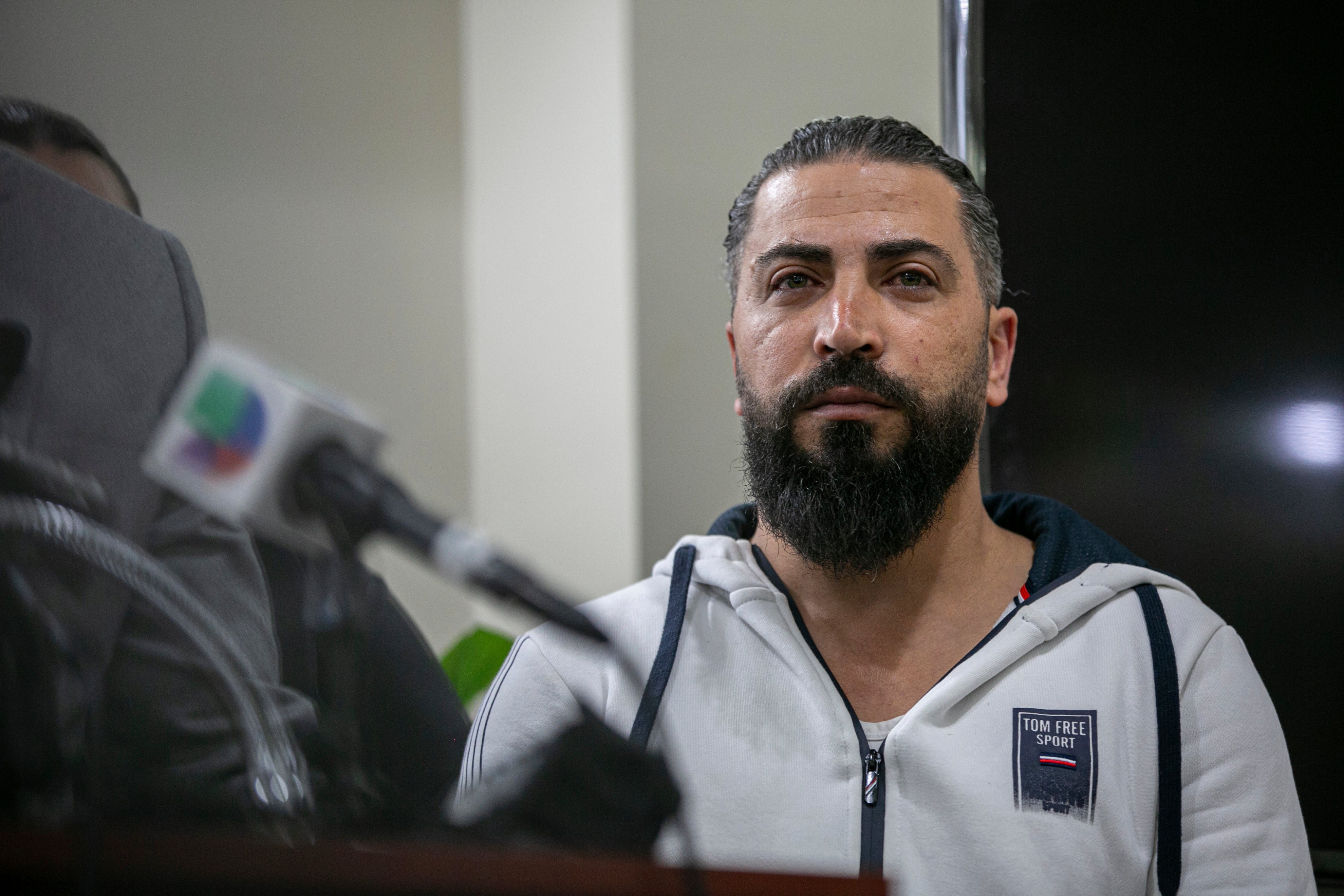 Oday Al-Fayoume, father of Wadea Al-Fayoume, 6, attends a news conference at the Muslim Community Center on Sunday