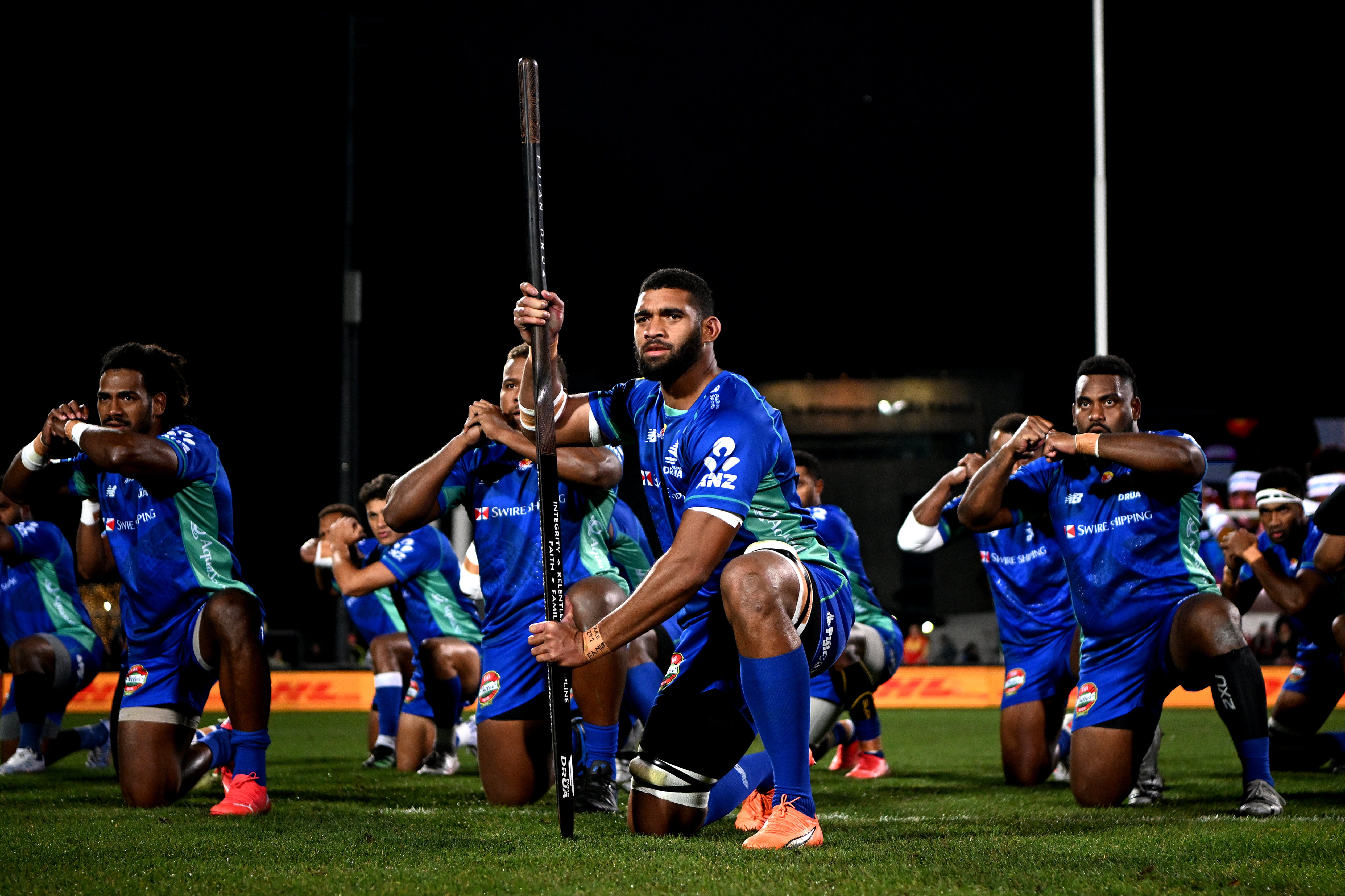 Meli Derenelagi (centre) captained the Fijian Drua to a Super Rugby Pacific quarter-final