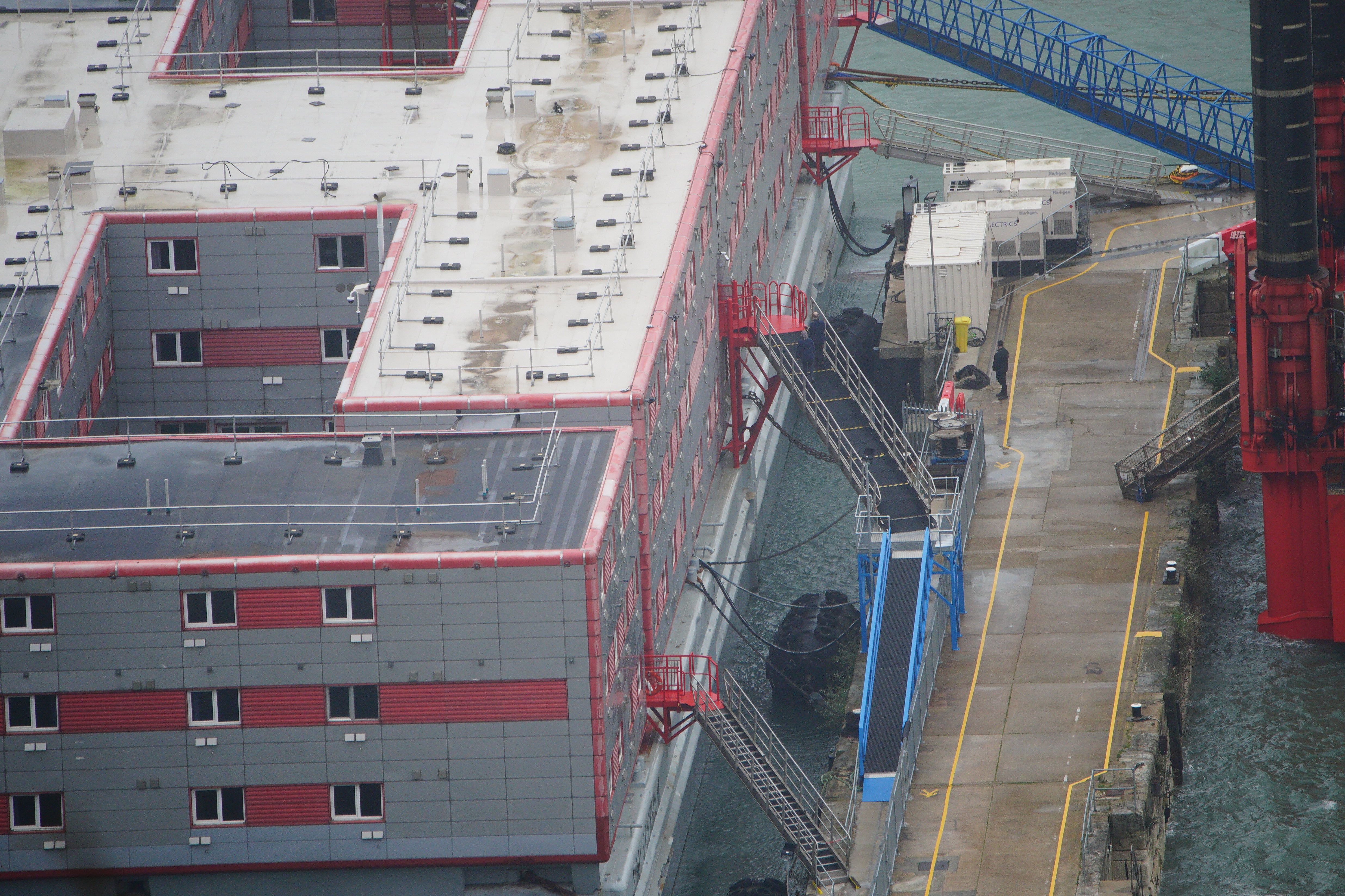 The Bibby Stockholm accommodation barge at Portland Port in Dorset, which will house up to 500 people.