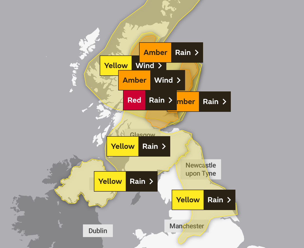 Scotland, England and Northern Ireland will all be affected by Friday