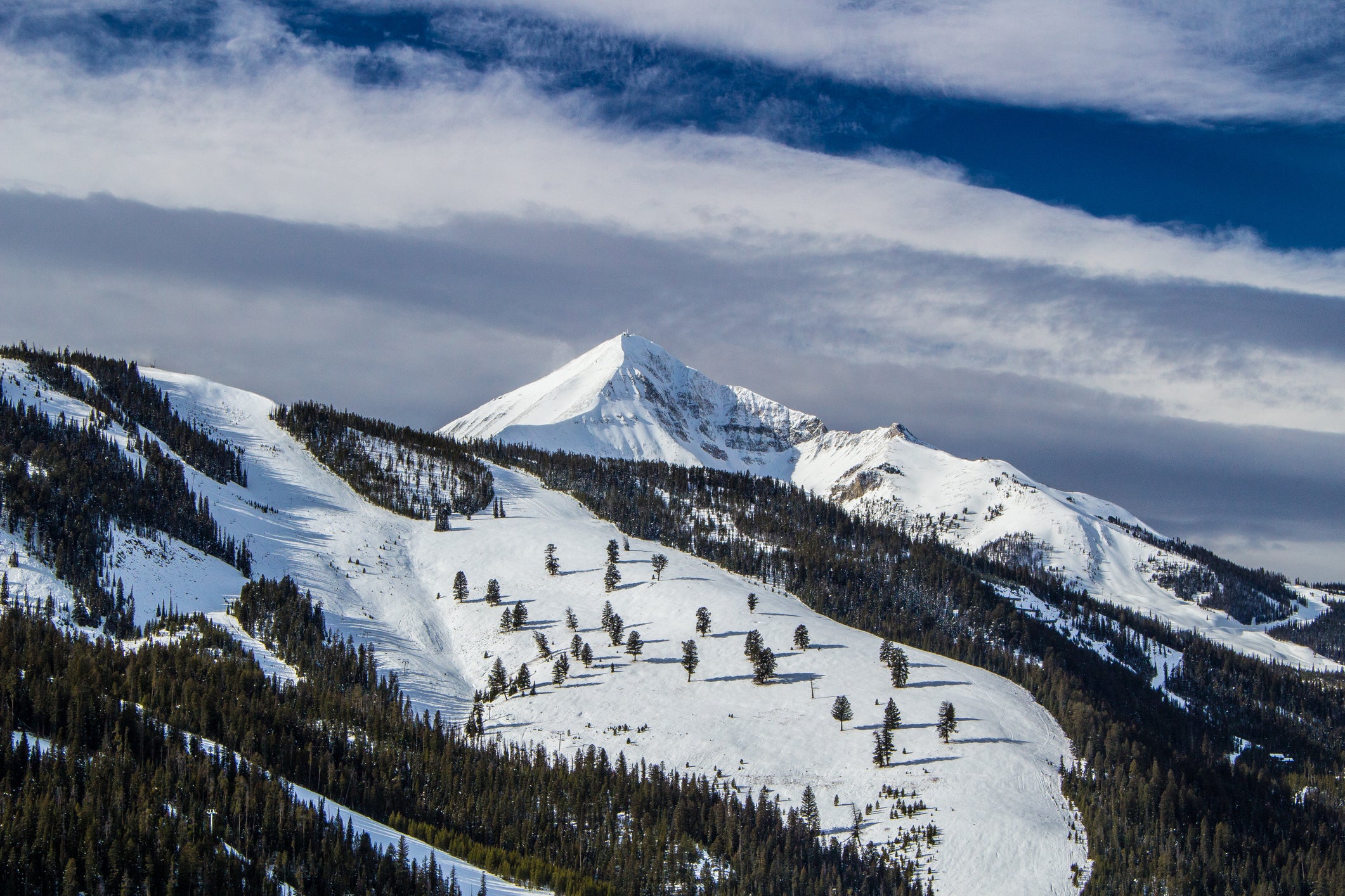 A vast 5,850 acres of terrain and 320 named runs bless Big Sky in Montana