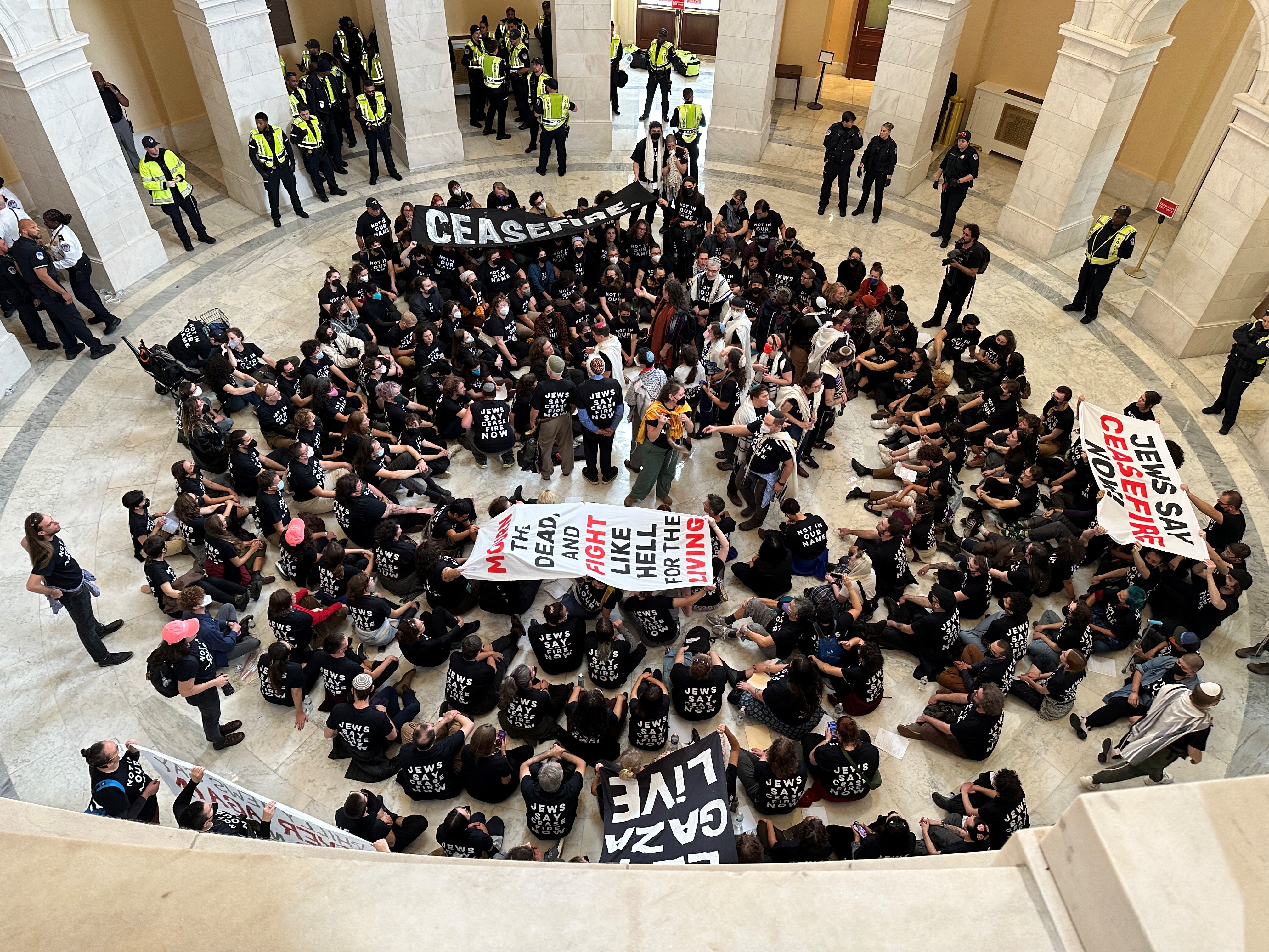 Hundreds of protesters swarm Capitol rotunda to demand Israel-Hamas ceasefire