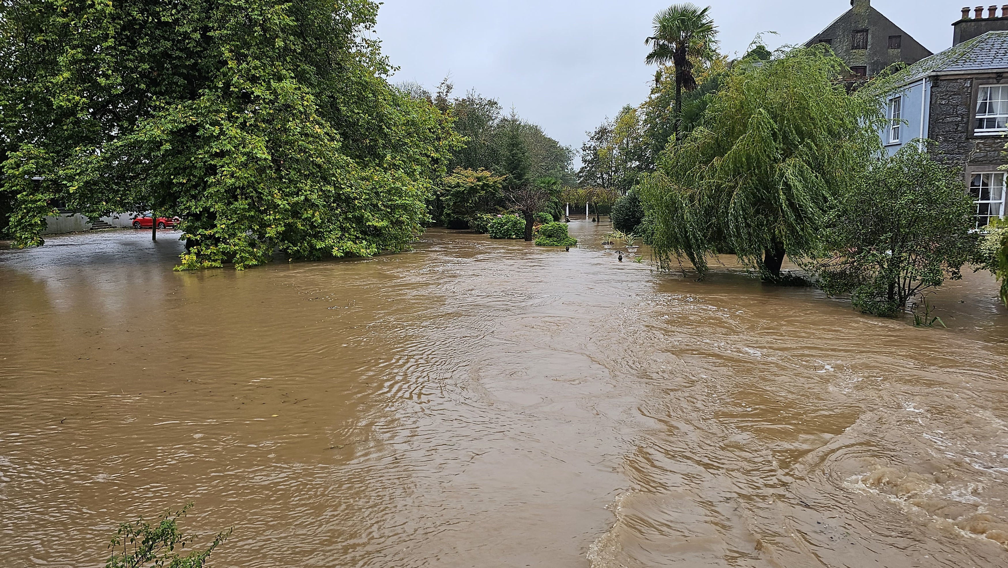 Floodwater in Cork, Ireland, where army and civil defence units have been deployed to help support evacuation measures