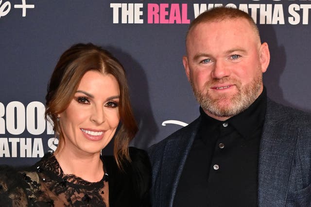 <p>Happy couple: Coleen and Wayne Rooney attend the premiere of the Disney+ docuseries ‘The Real Wagatha Story'</p>