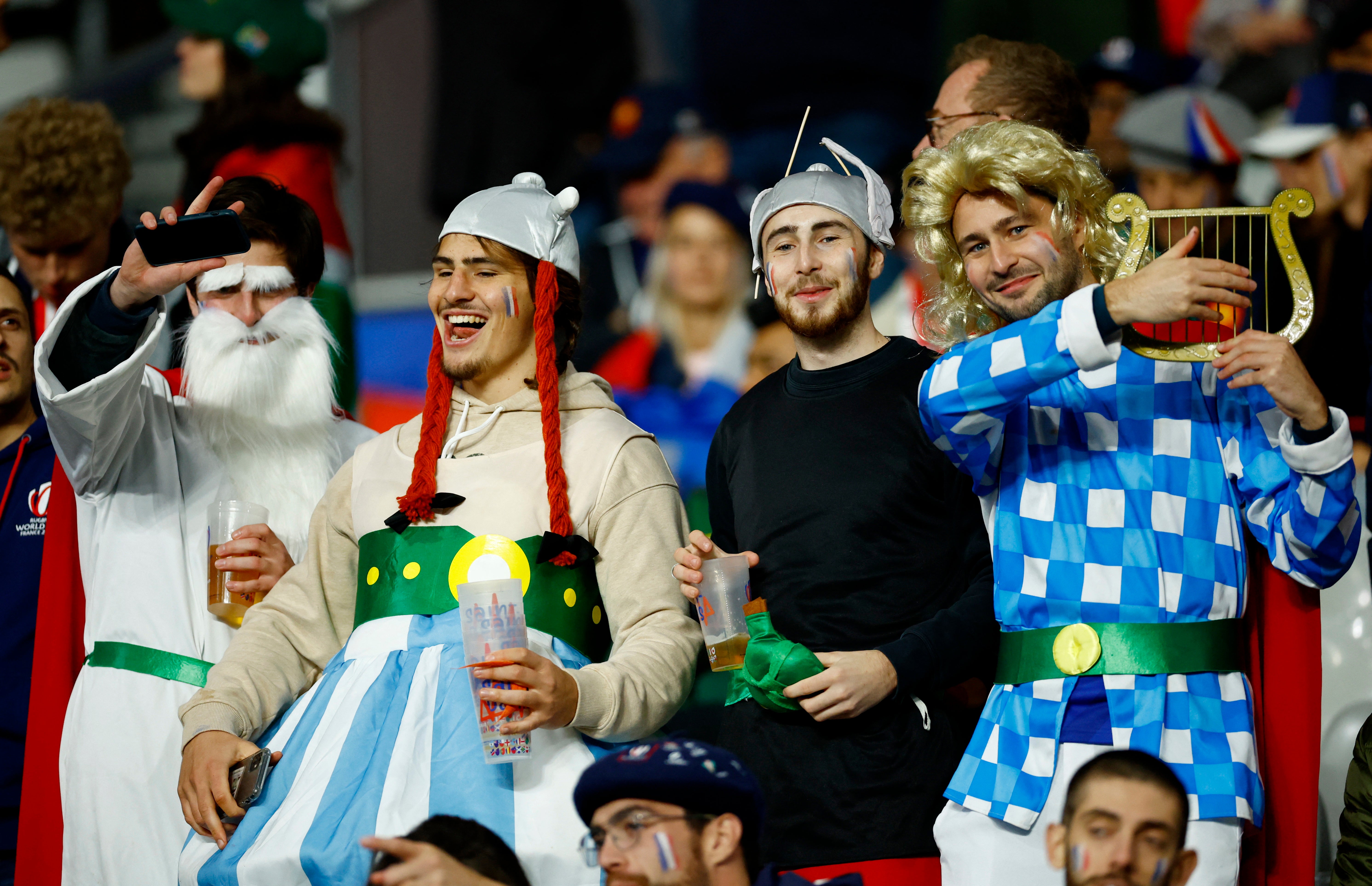 France fans in fancy dress before the South Africa match