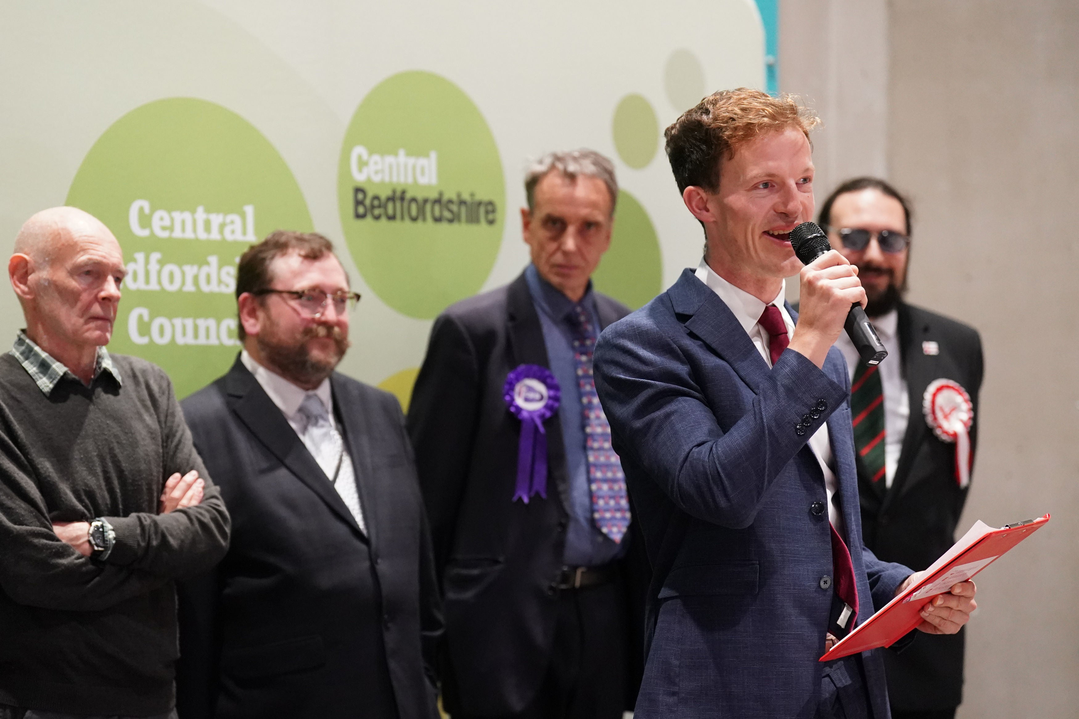 Labour candidate Alistair Strathern after being declared winner in the Mid Bedfordshire by-election at Priory House in Chicksands, Bedfordshire