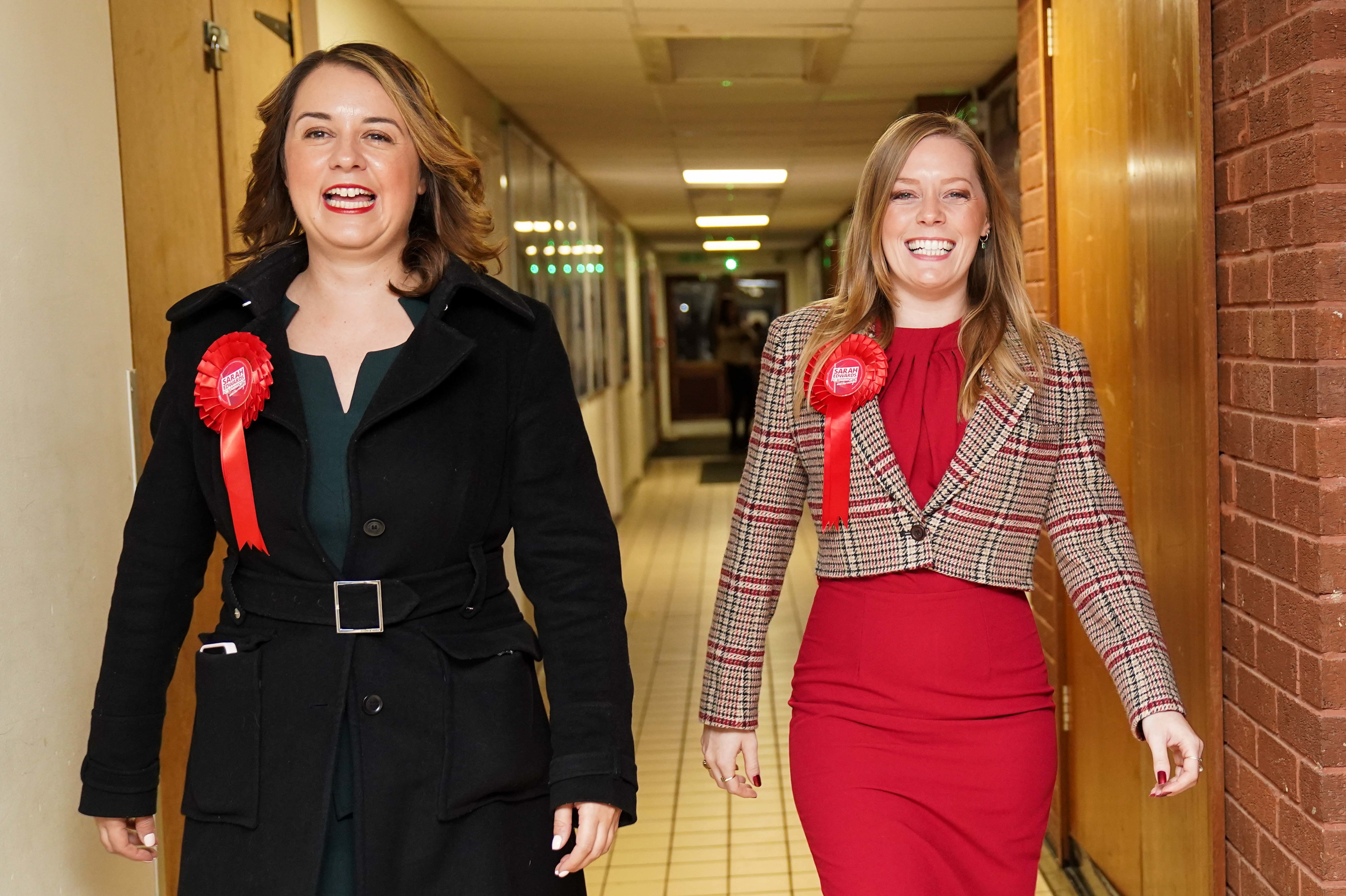 Labour MP Stephanie Peacock and newly elected Labour MP Sarah Edwards after she was declared the Member of Parliament for Tamworth following Thursday’s by-election. Picture date: Friday 20 October 2023