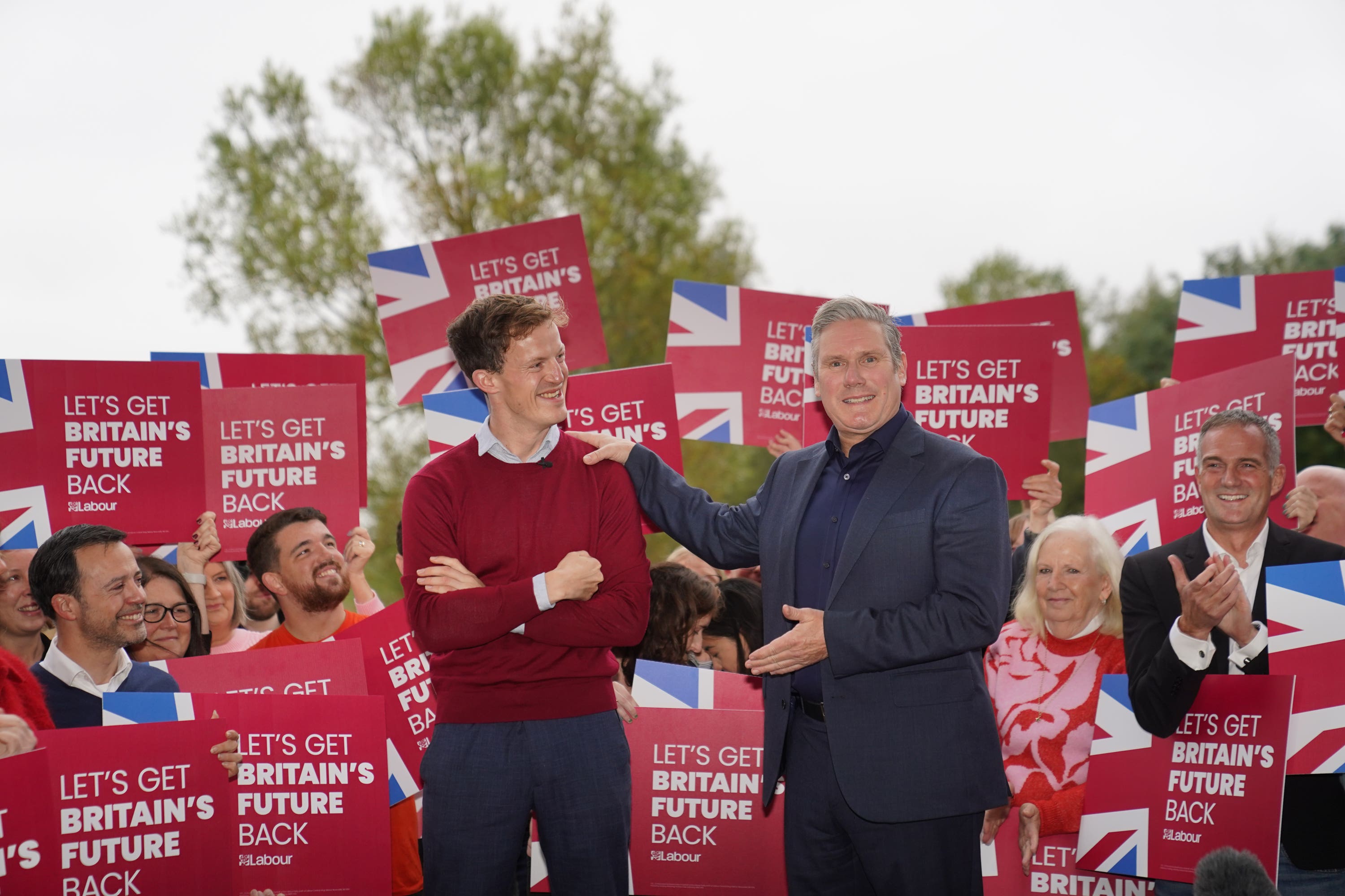 Newly elected Labour MP Alistair Strathern met Sir Keir Starmer at the Forest Centre in Moretaine, Bedford after winning the Mid Bedfordshire by-election (PA)