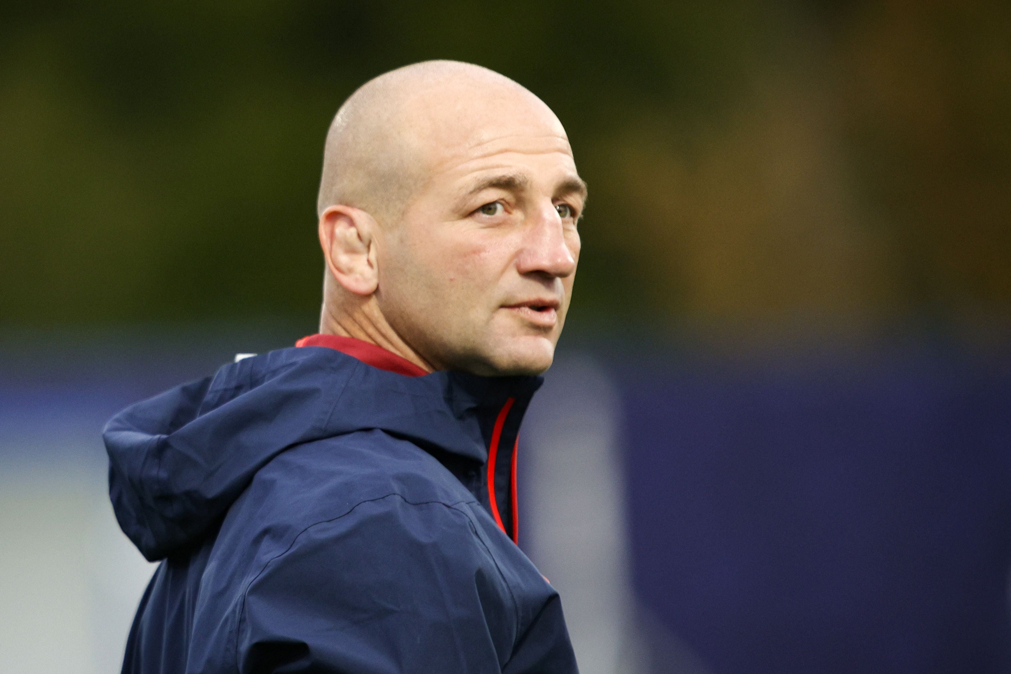 England’s head coach Steve Borthwick leads a training session