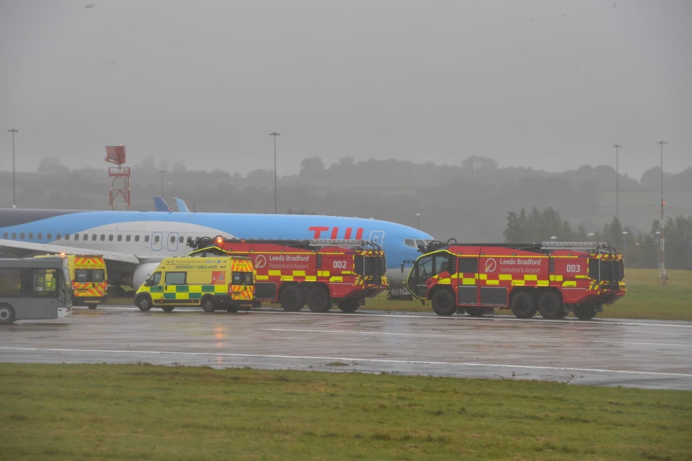 A Boeing 737-800 flying in from Corfu overran the runway at Leeds Bradford airport