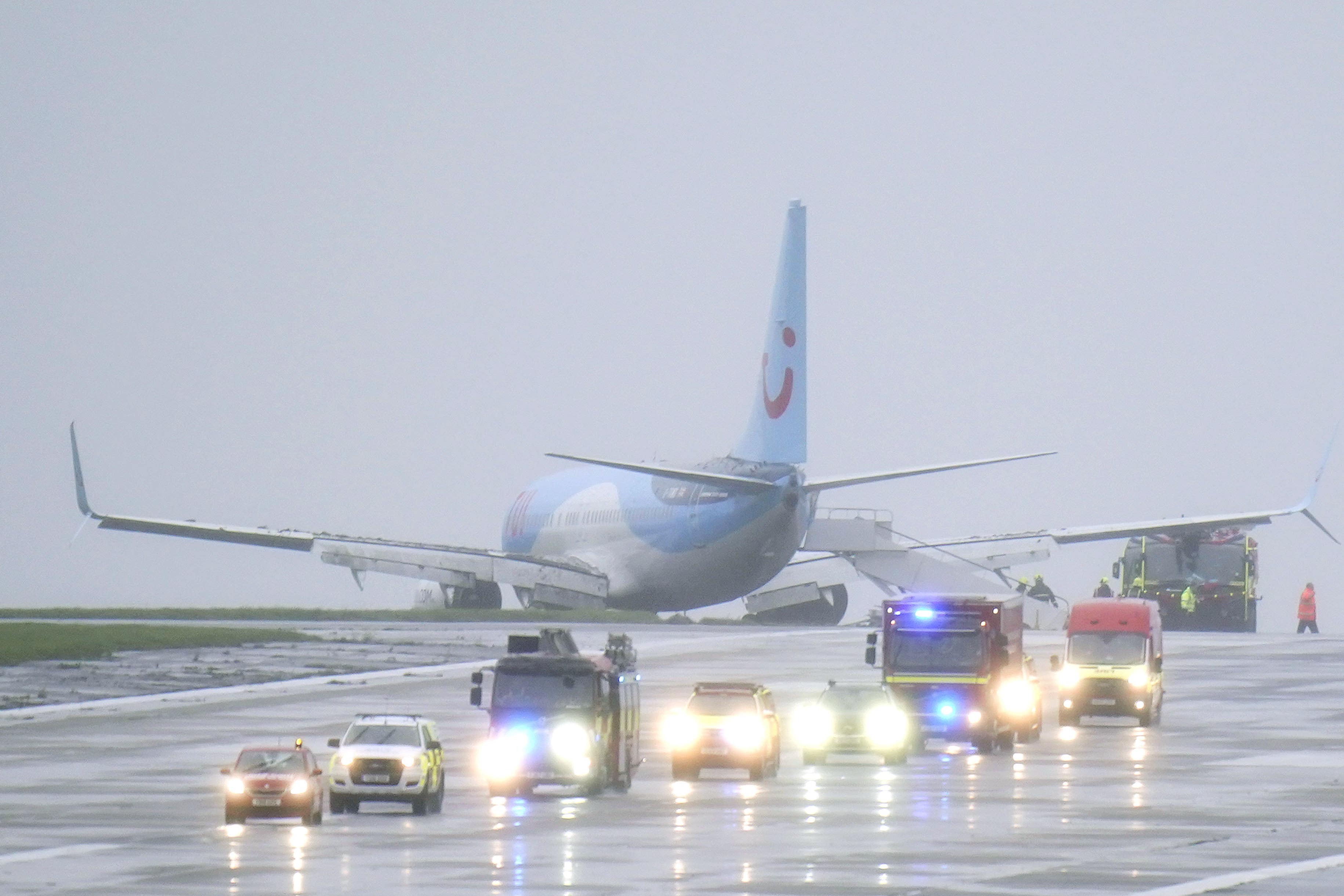 Emergency services attended the scene after a passenger plane came off the runway at Leeds Bradford Airport (Danny Lawson/PA)