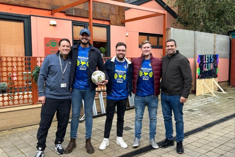 (from left to right) Nick Pickard, Sgt Dave Smith, PC James Moult, PC Mark Hughes and Jamie Lomas (Wrexham Police FC/PA)