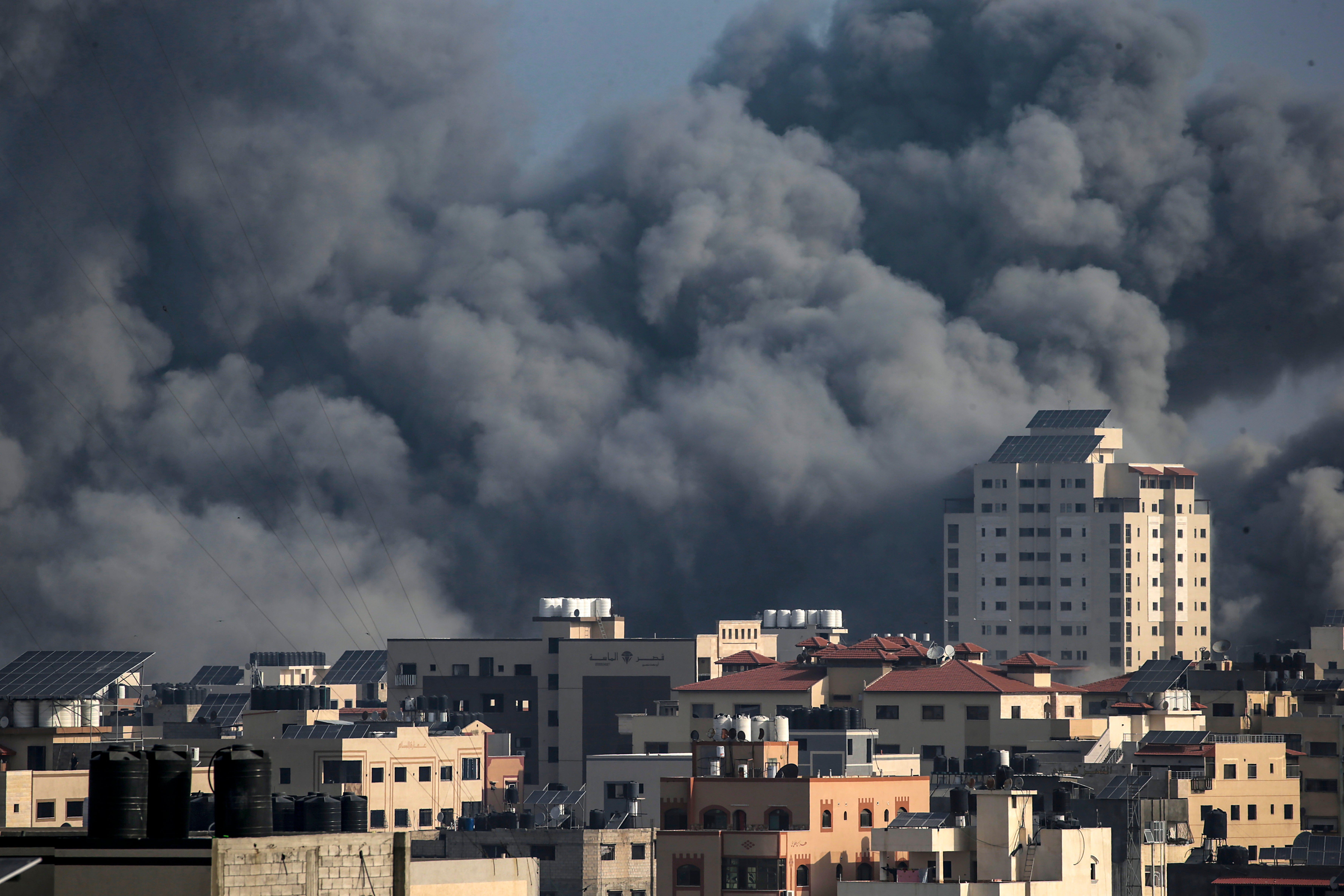 Smoke rises after Israeli air strikes on Gaza City on Sunday