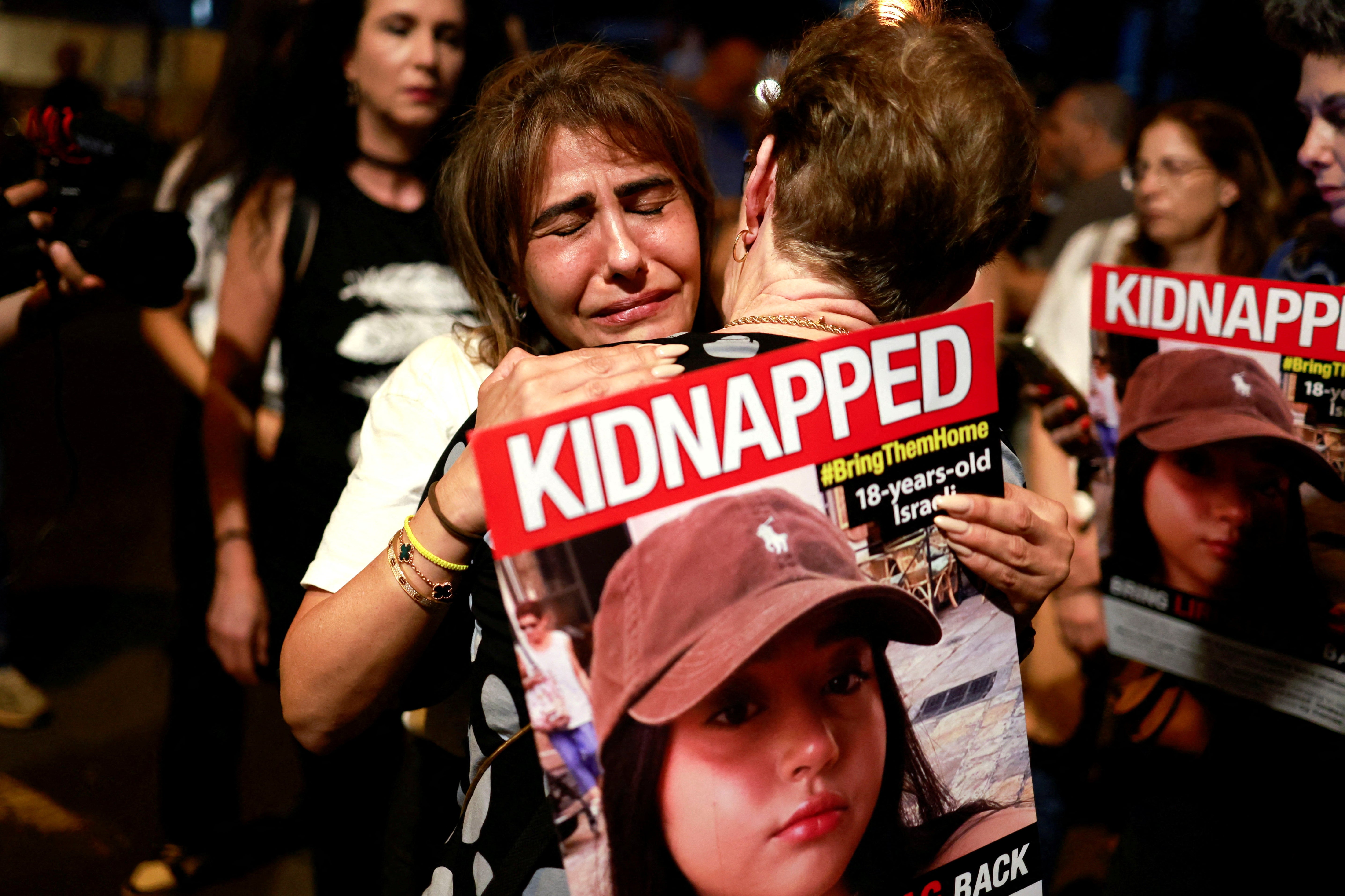 Residents of Tel Aviv show support and solidarity with the families of hostages who are being held in Gaza on Saturday