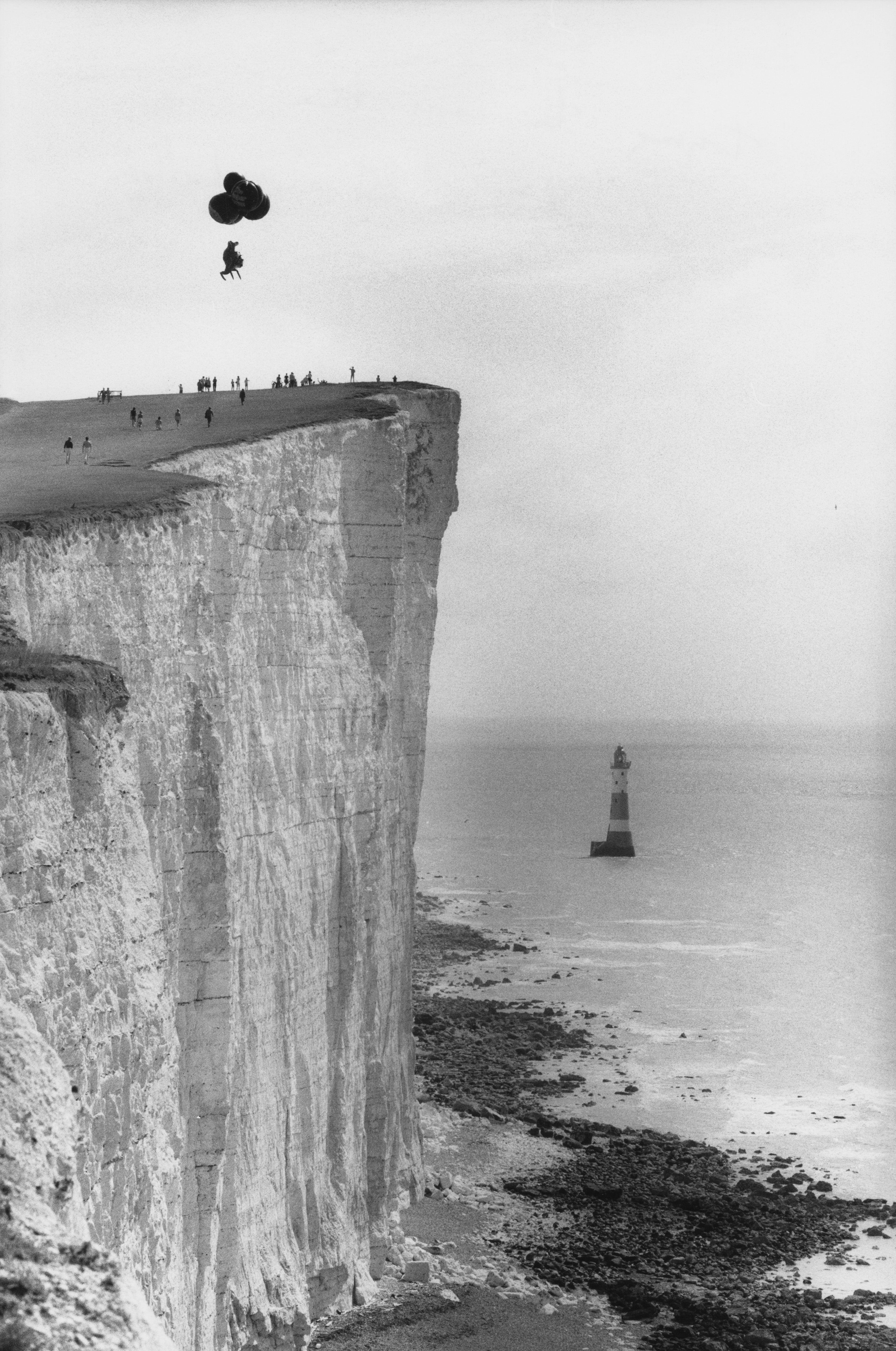 Kirke sets off from Beachy Head in East Sussex, in a giant helium-filled kangaroo