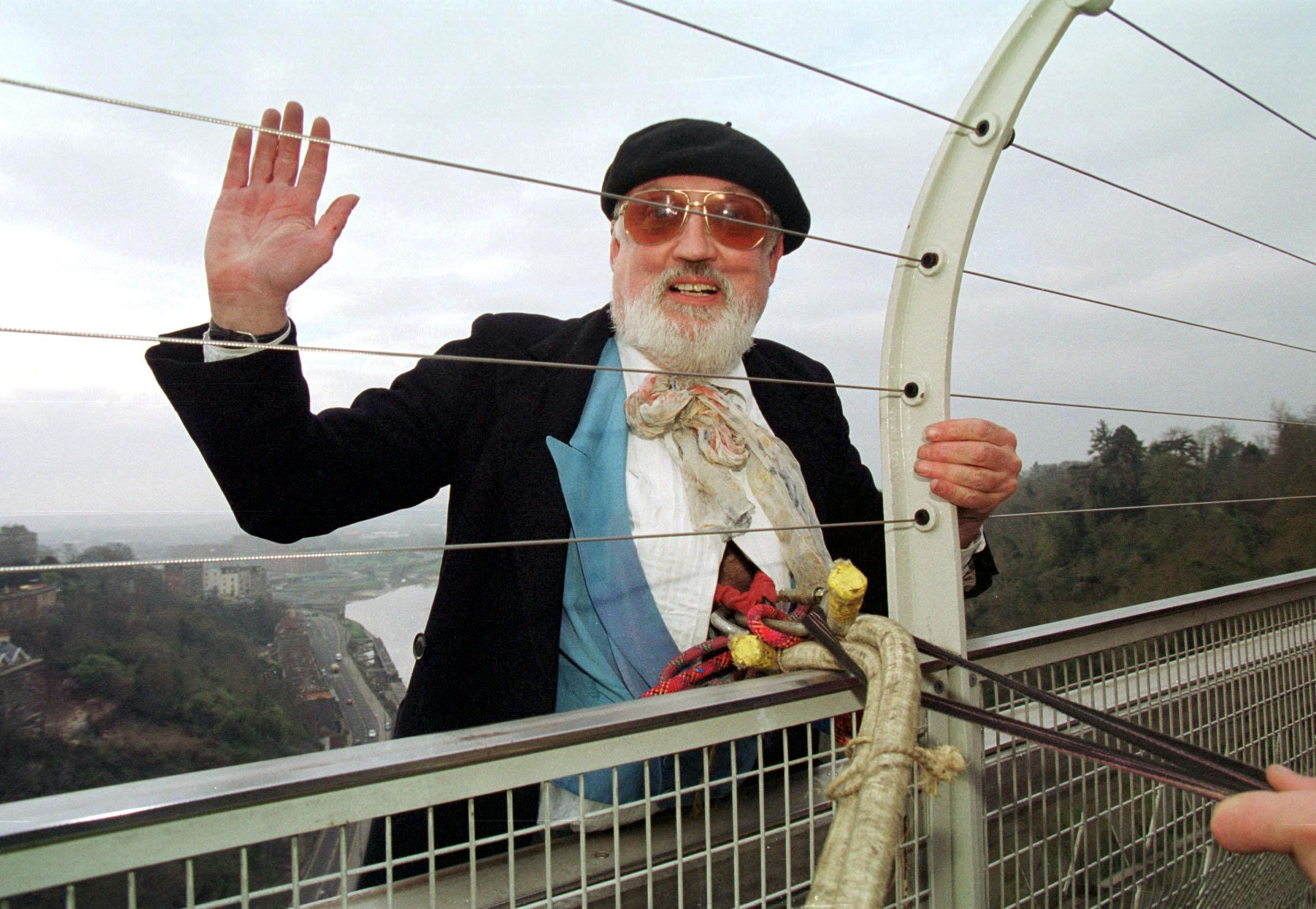 David Kirke prepares to leap from the Clifton Suspension Bridge to mark the 21st anniversary of first-ever bungee jump