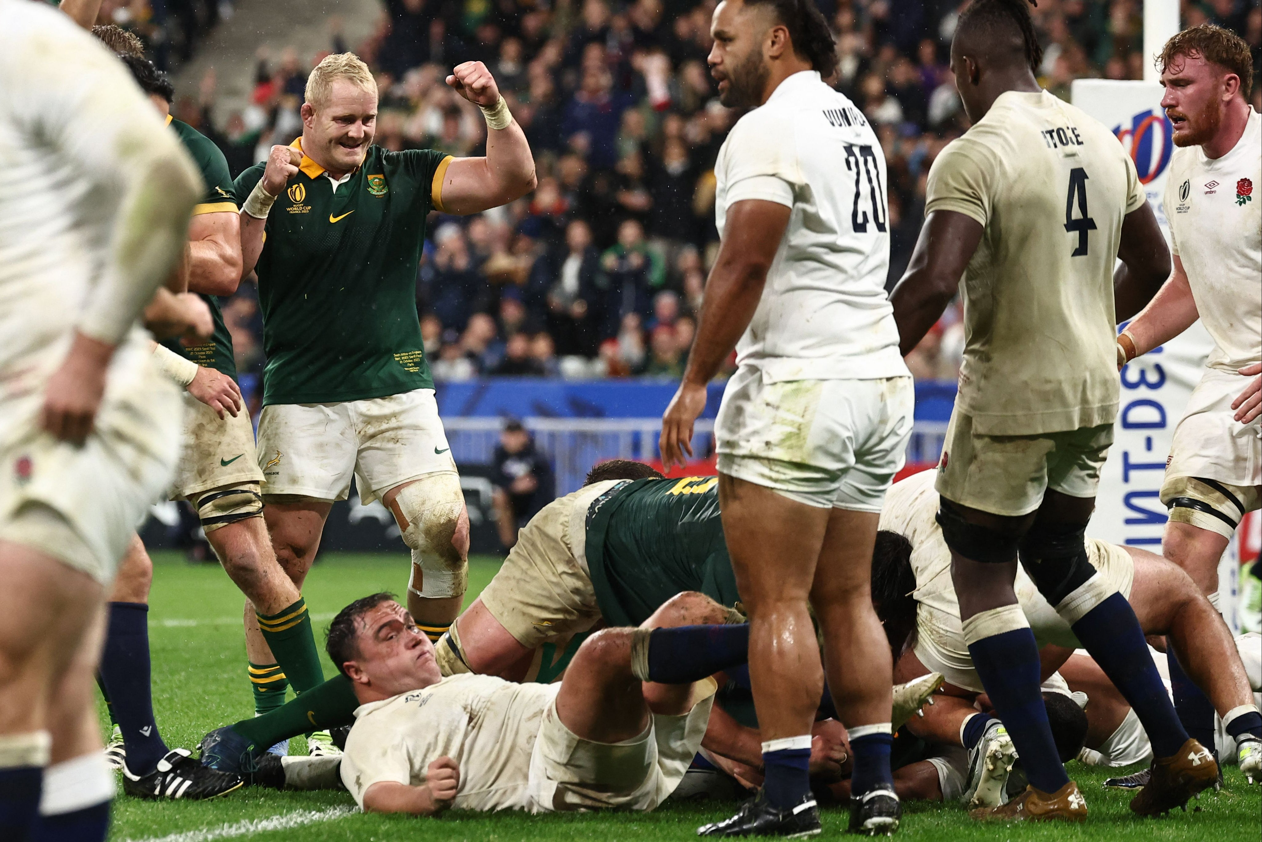 Vincent Koch celebrated RG Snyman’s try as the bomb squad thrived