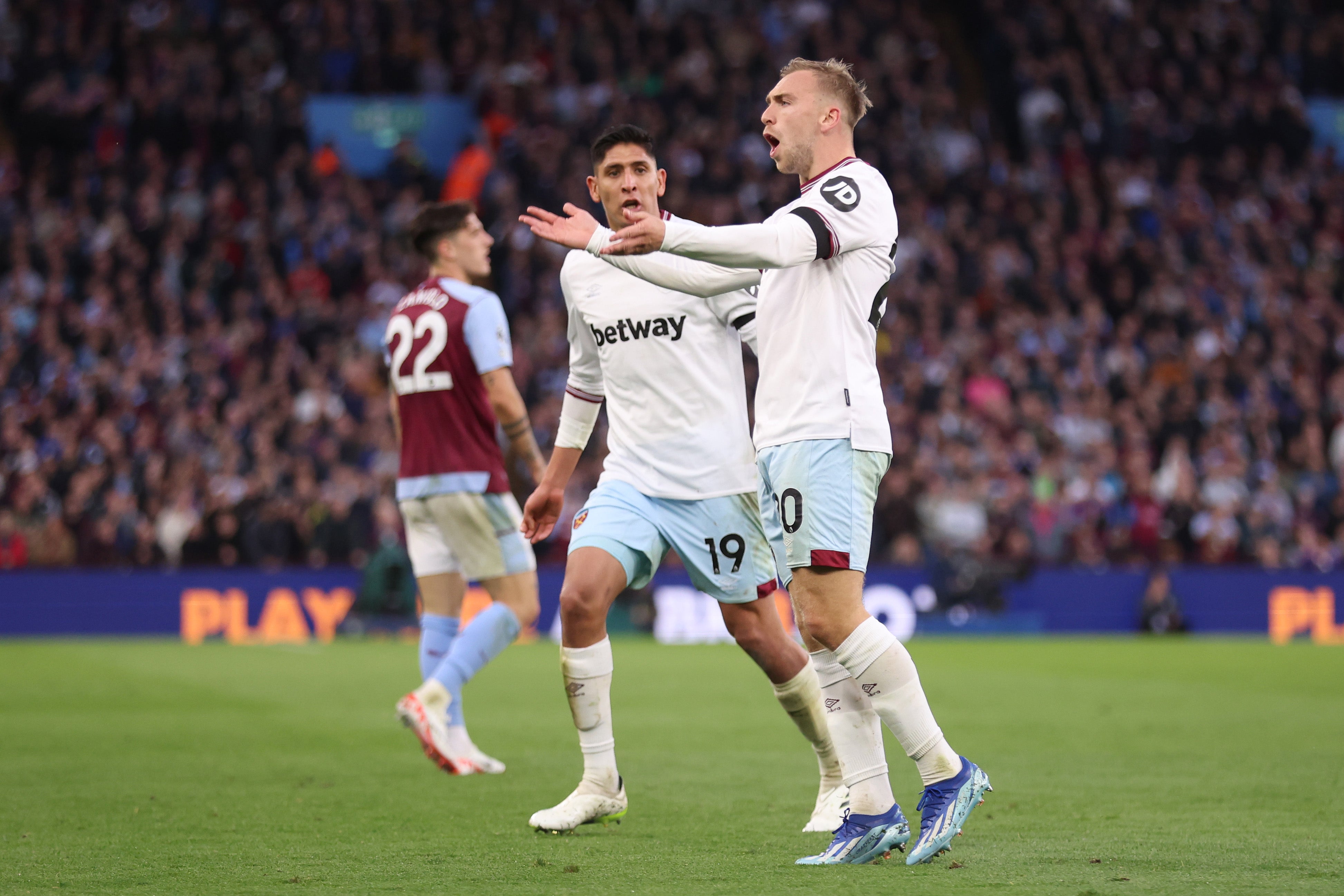 West Ham’s Jarrod Bowen celebrates after scoring the team’s first goal