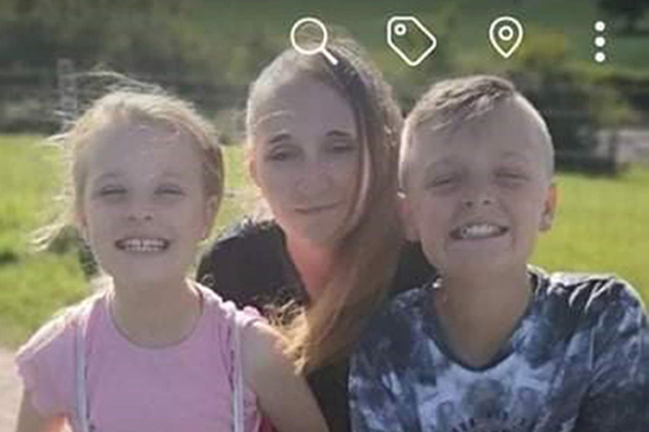 Terri Harris, with her children, Lacey and John Paul Bennett, who were murdered by Damien Bendall along with Lacey’s friend, Connie Gent, in Killamarsh, Derbyshire, in September 2021