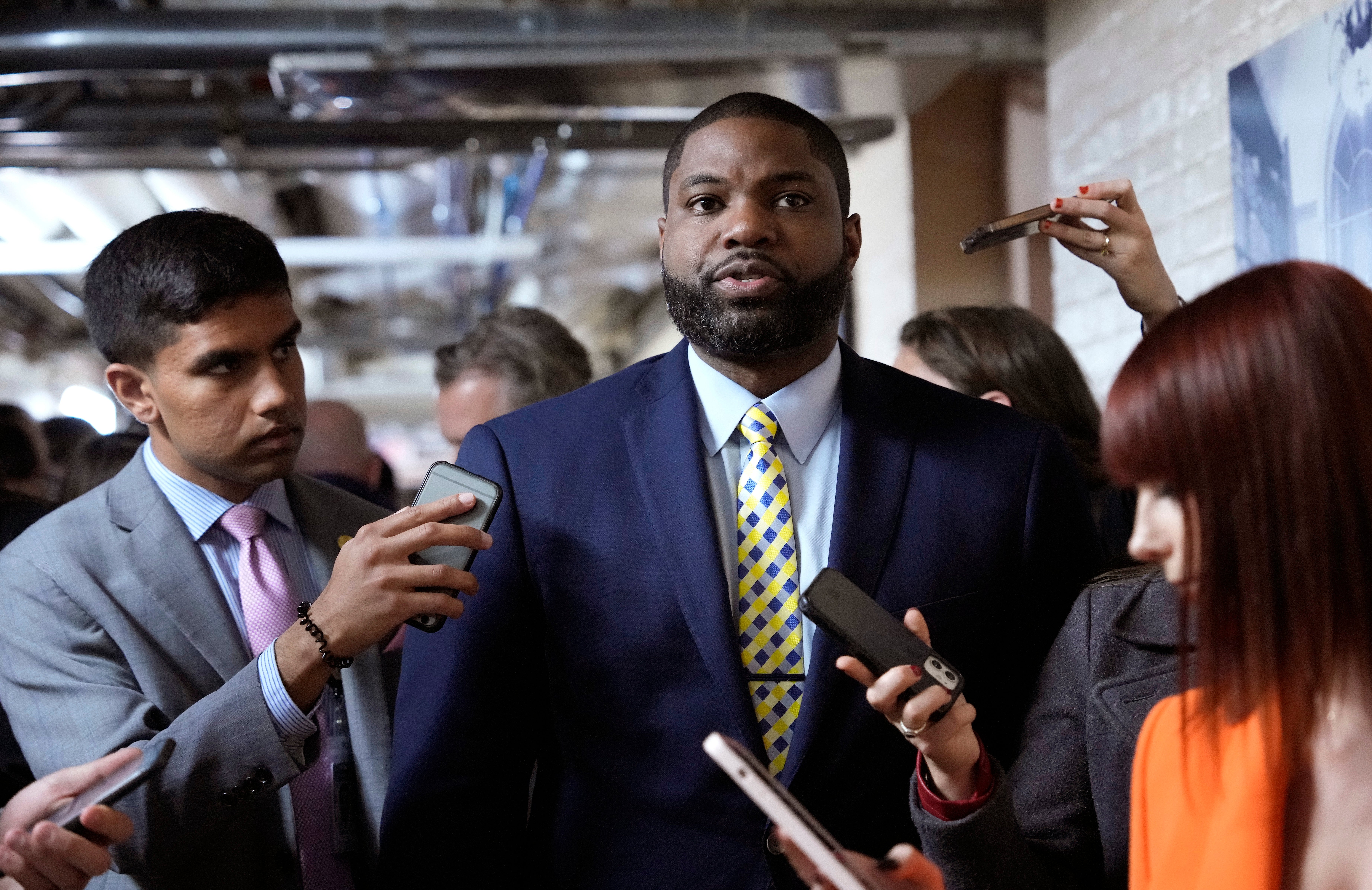 U.S. Rep. Byron Donalds (R-FL) leaves a closed-door House Republican meeting at the U.S. Capitol on October 20, 2023 in Washington, DC. The House Republican caucus is searching for a new Speaker of the House candidate after Rep. Jim Jordan failed on three separate attempts to achieve a majority of votes in the House of Representatives. (Photo by Drew Angerer/Getty Images)