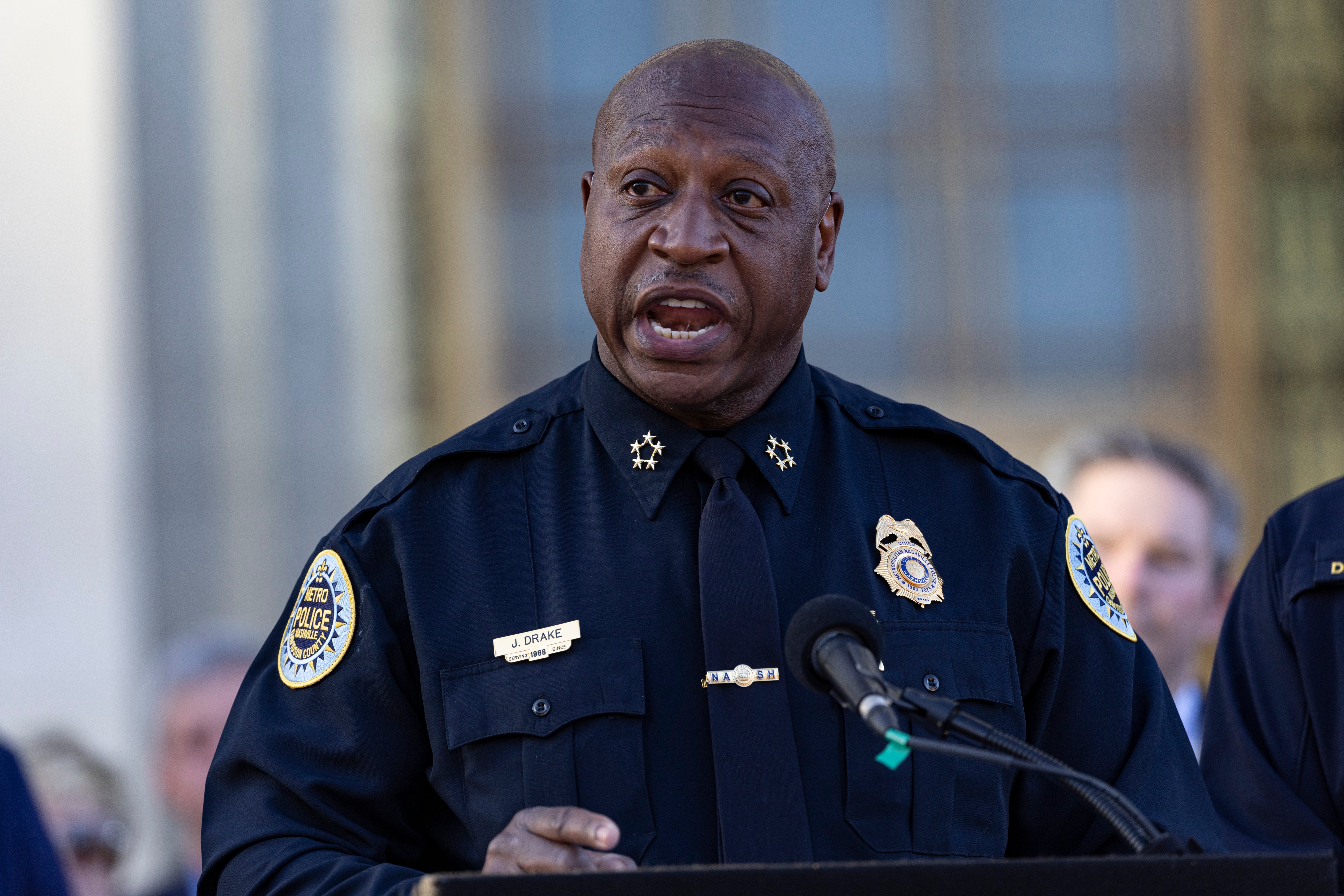 Nashville Police Chief John Drake speaks in Nashville, Tennessee