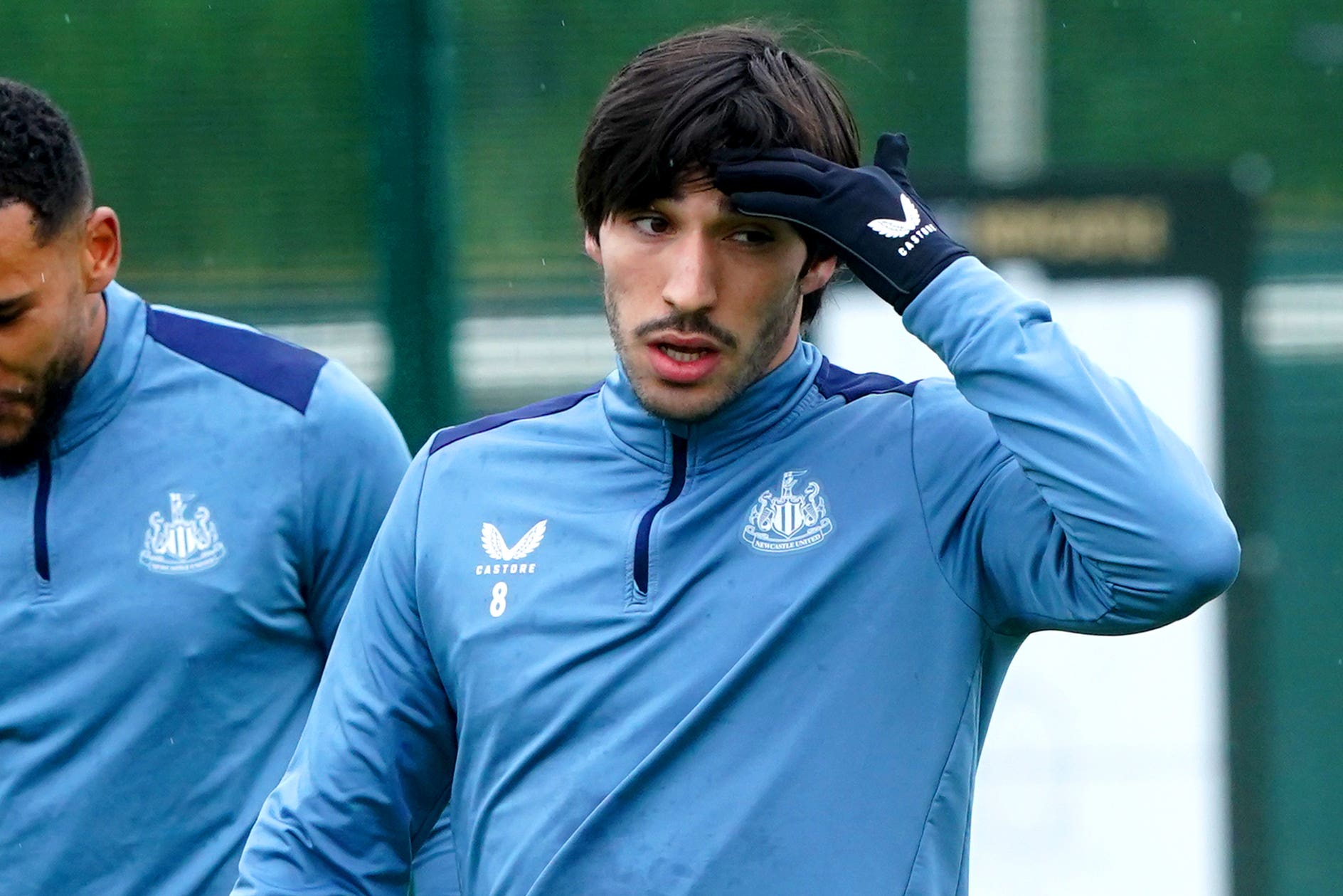 Newcastle midfielder Sandro Tonali during a training session on Tuesday morning (Owen Humphreys/PA)