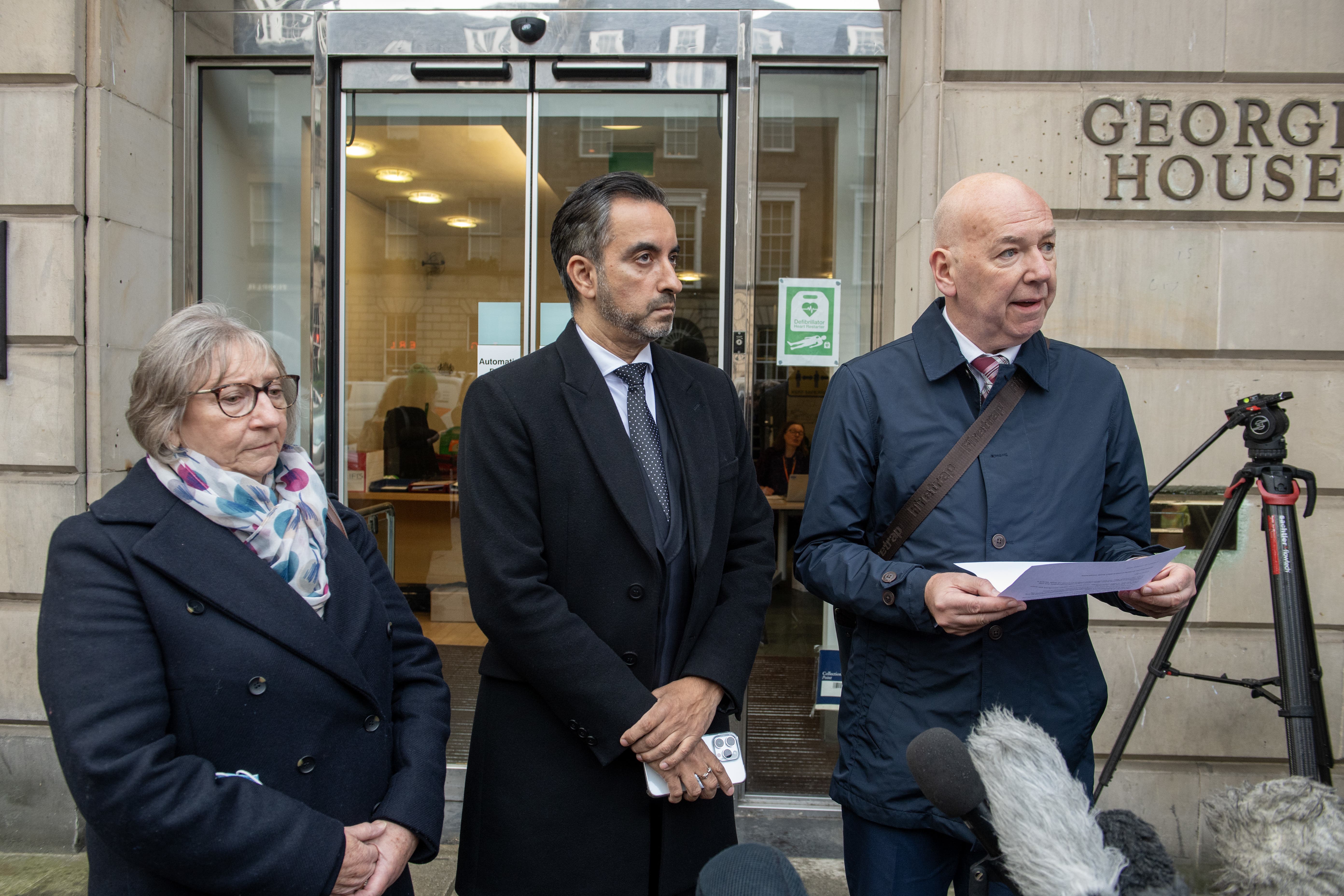 Bereaved relative Alan Inglis (right) reads a statement on behalf of Scottish Covid Bereaved before a hearing at the Covid-19 pandemic inquiry (Lesley Martin/PA)