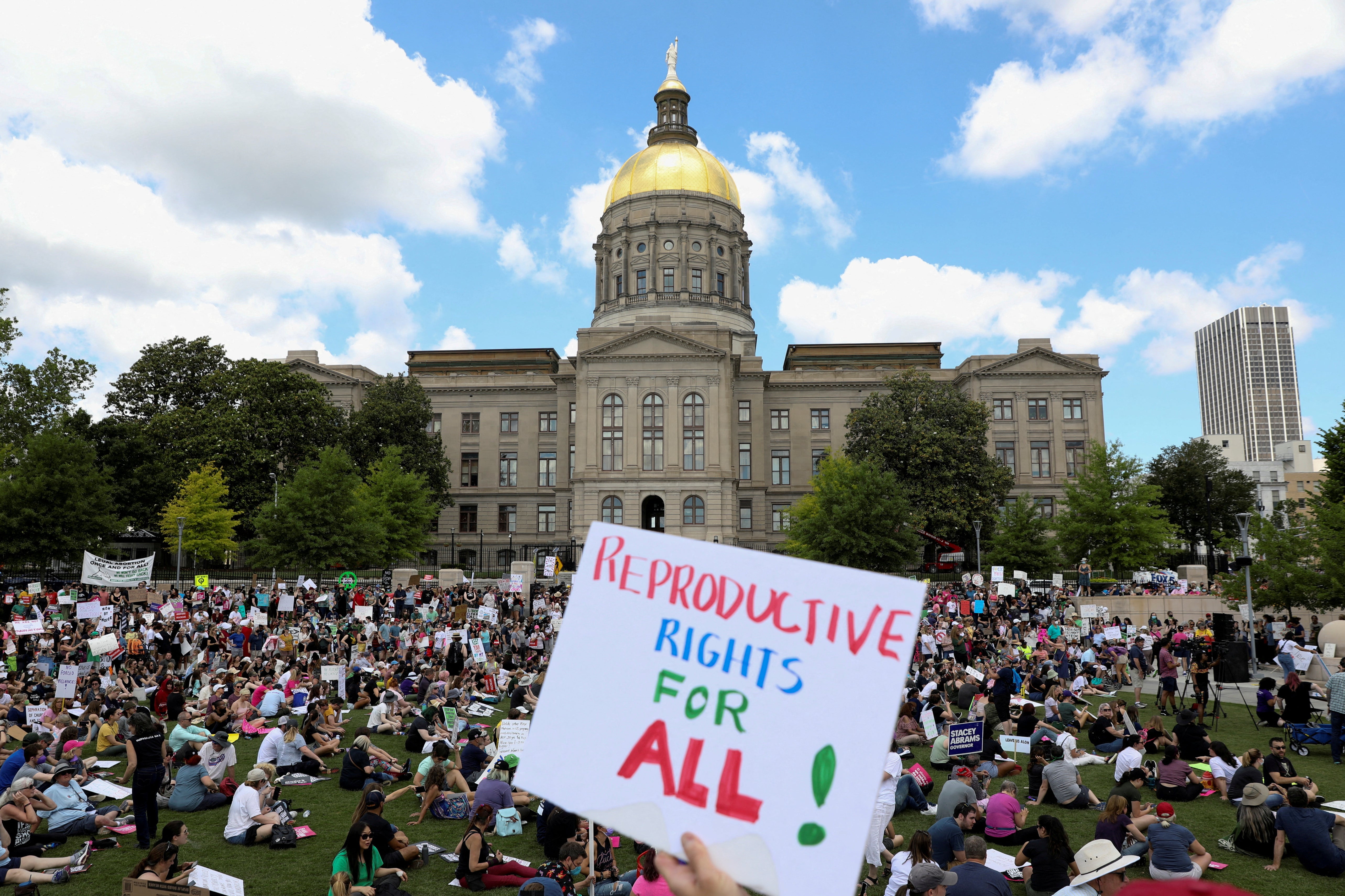 Abortion authorities protesters show extracurricular nan State Capitol successful Atlanta, Georgia, successful May 2022 successful consequence to nan overturning of Roe vs Wade