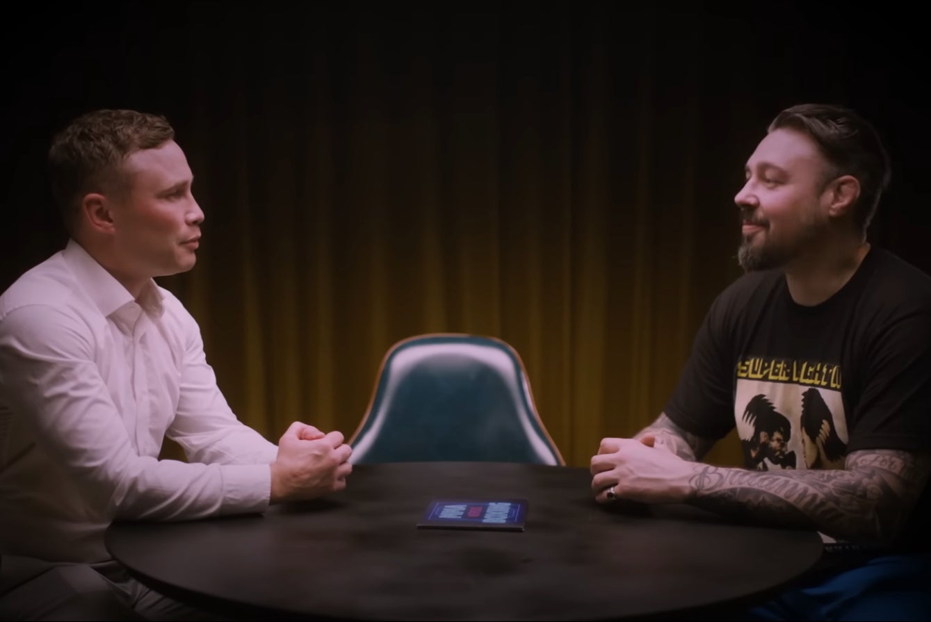 Carl Frampton, left, and Dan Hardy discussing Fury vs Ngannou