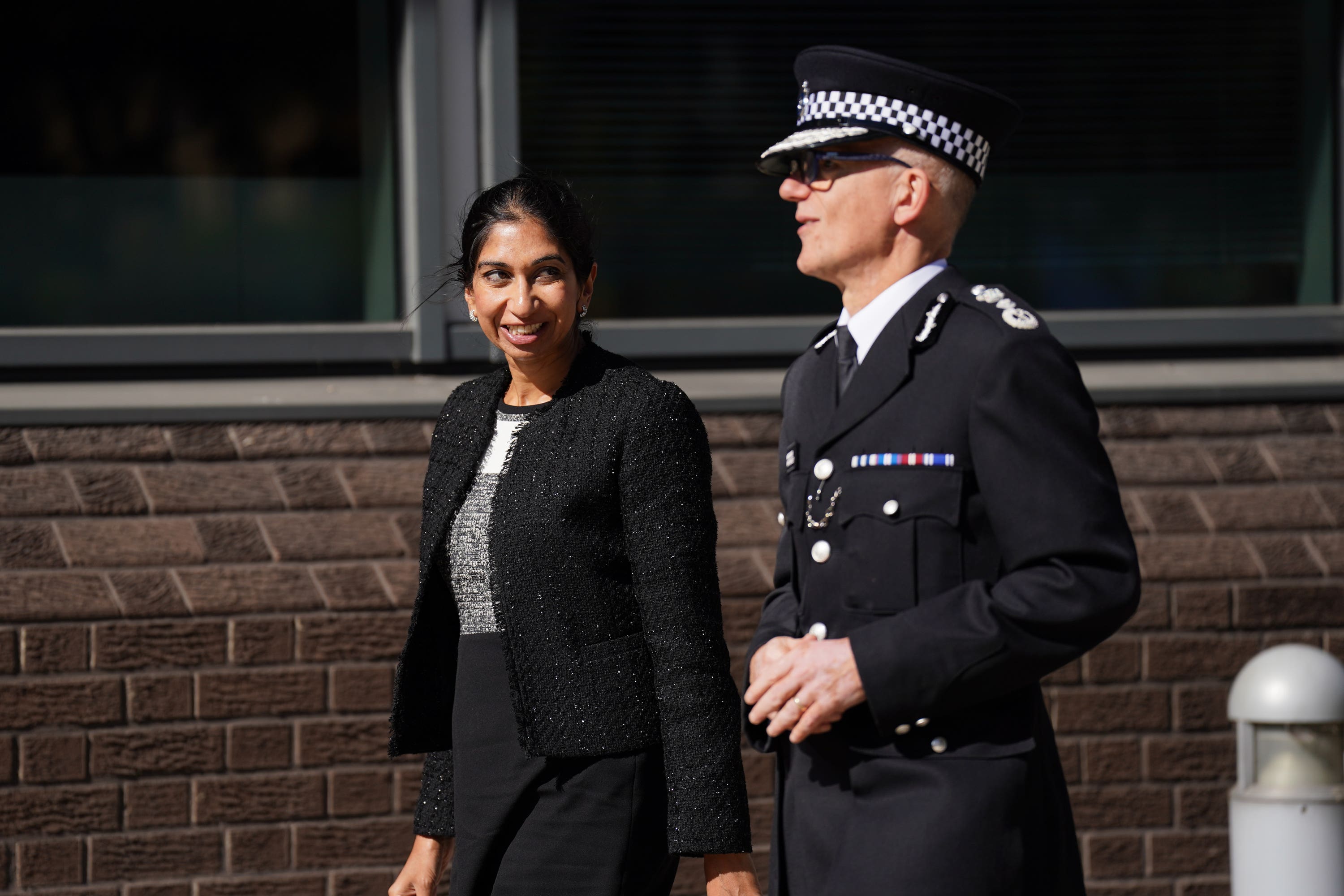 Home Secretary Suella Braverman and Metropolitan Police Commissioner Sir Mark Rowley (Kirsty O’Connor/PA)