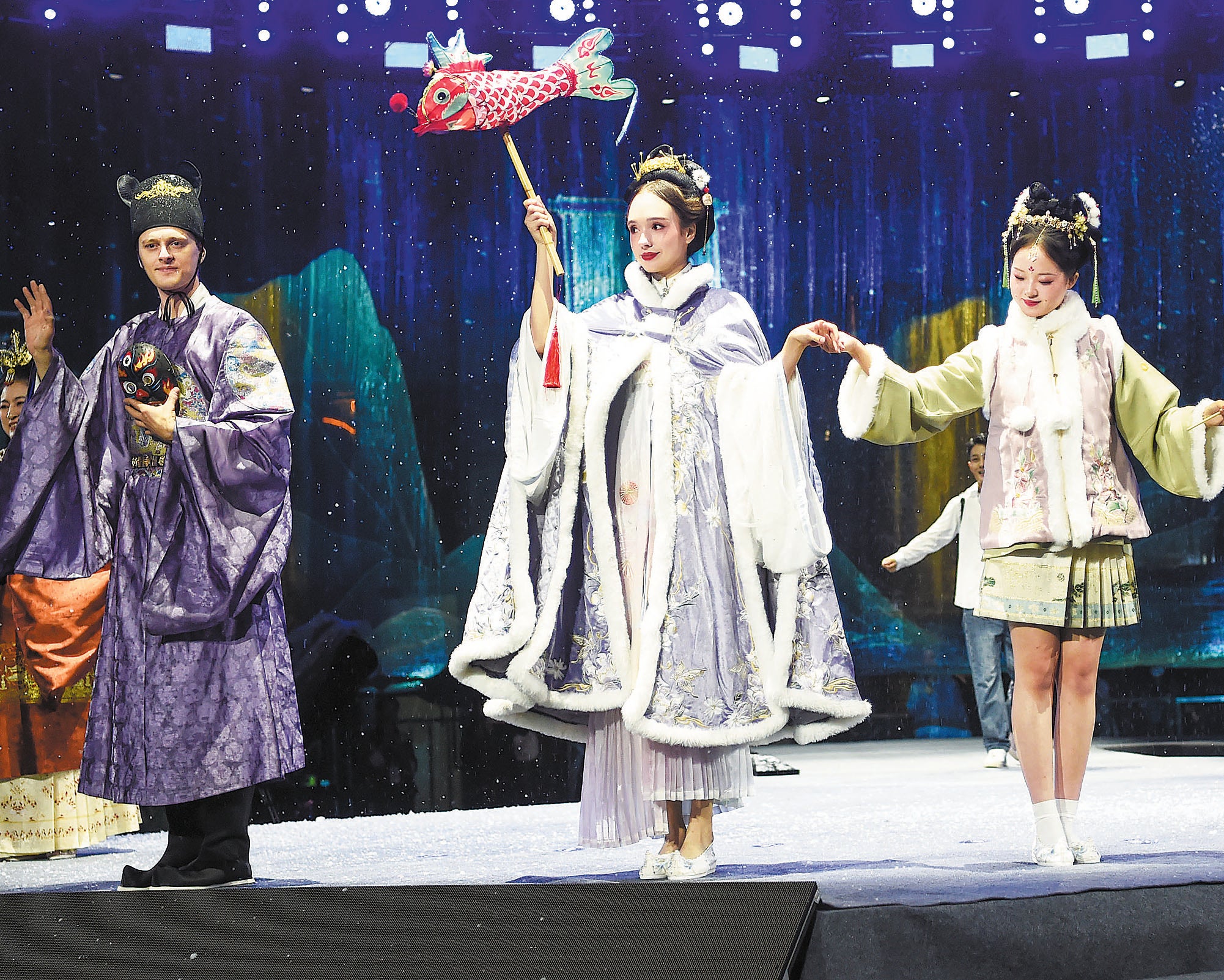 Models walk down the runway in hanfu at an event held in Luoyang, Henan province, in September, 2023