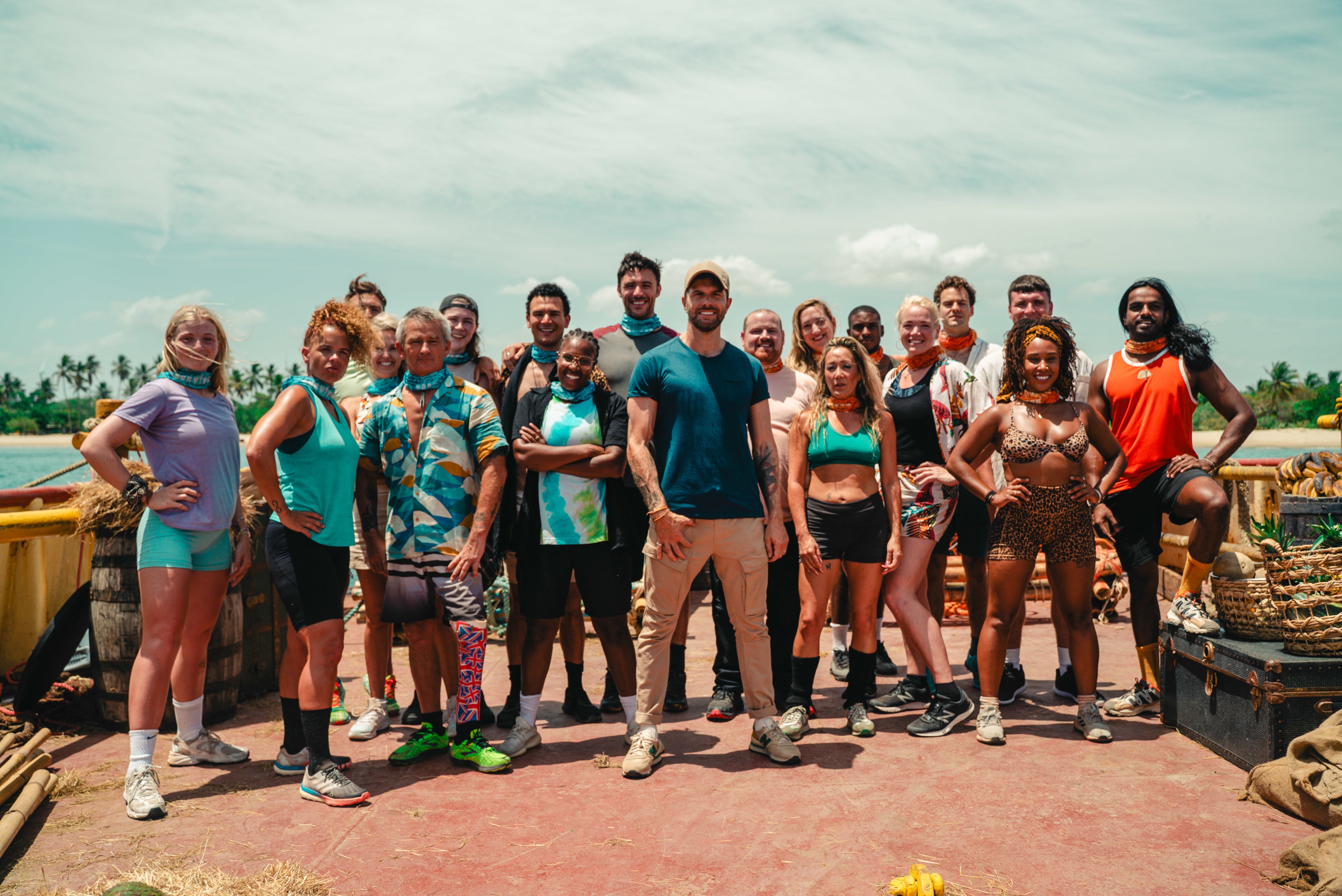 Joel Dommett (centre) with the cast of ‘Survivor'