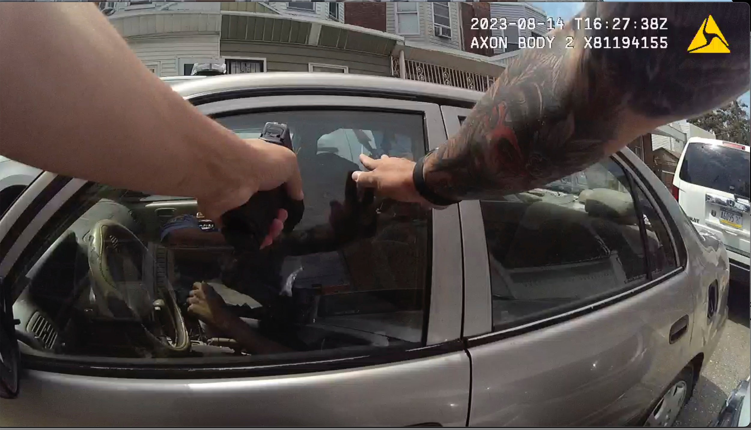 Police body cam video shows Philadelphia Police Officer Mark Dial with his weapon drawn at Eddie Irizarry on 14 August 2023. This week, a judge dropped a murder charge against the officer in the case