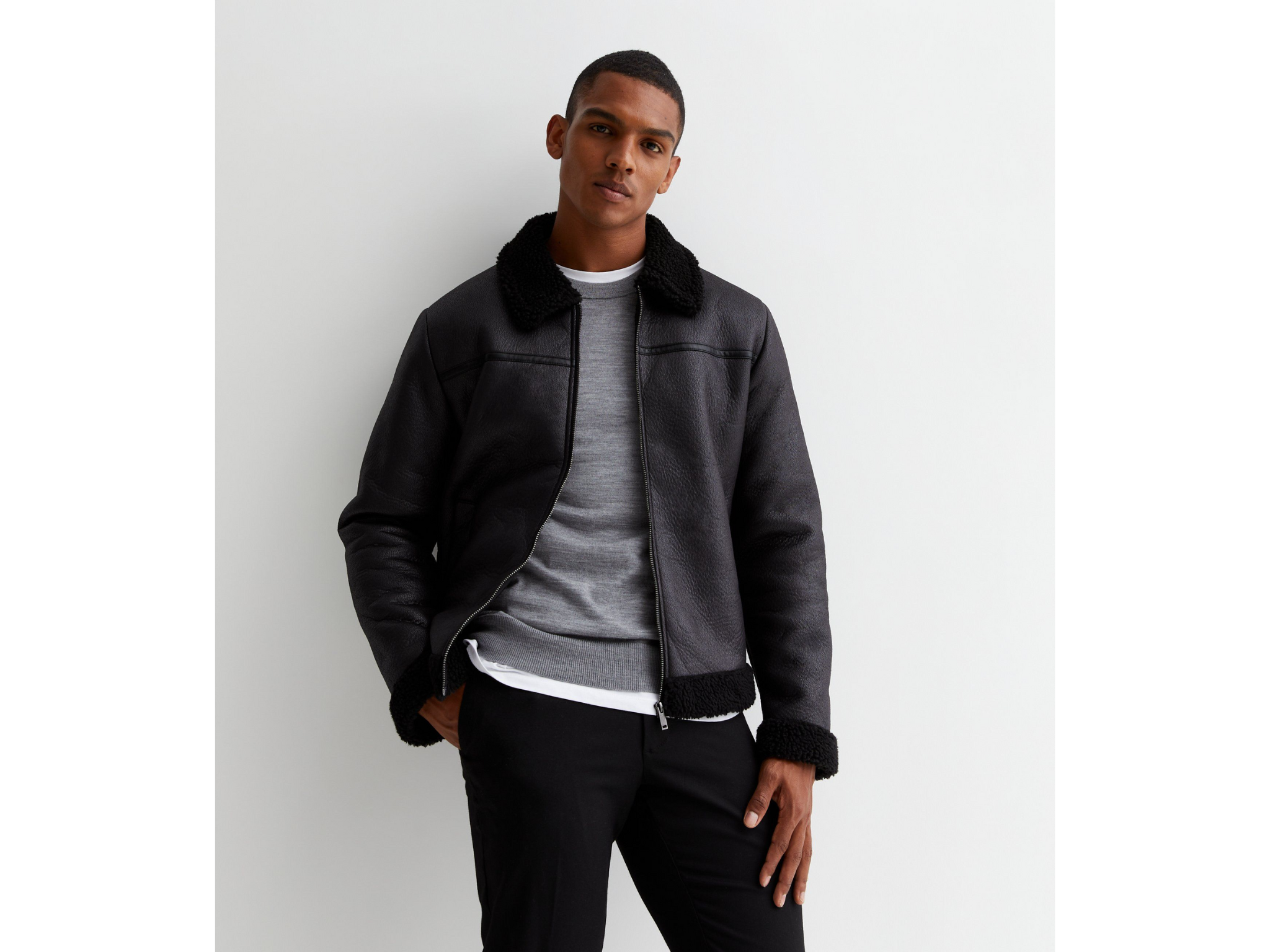 New Look faux shearling aviator jacket