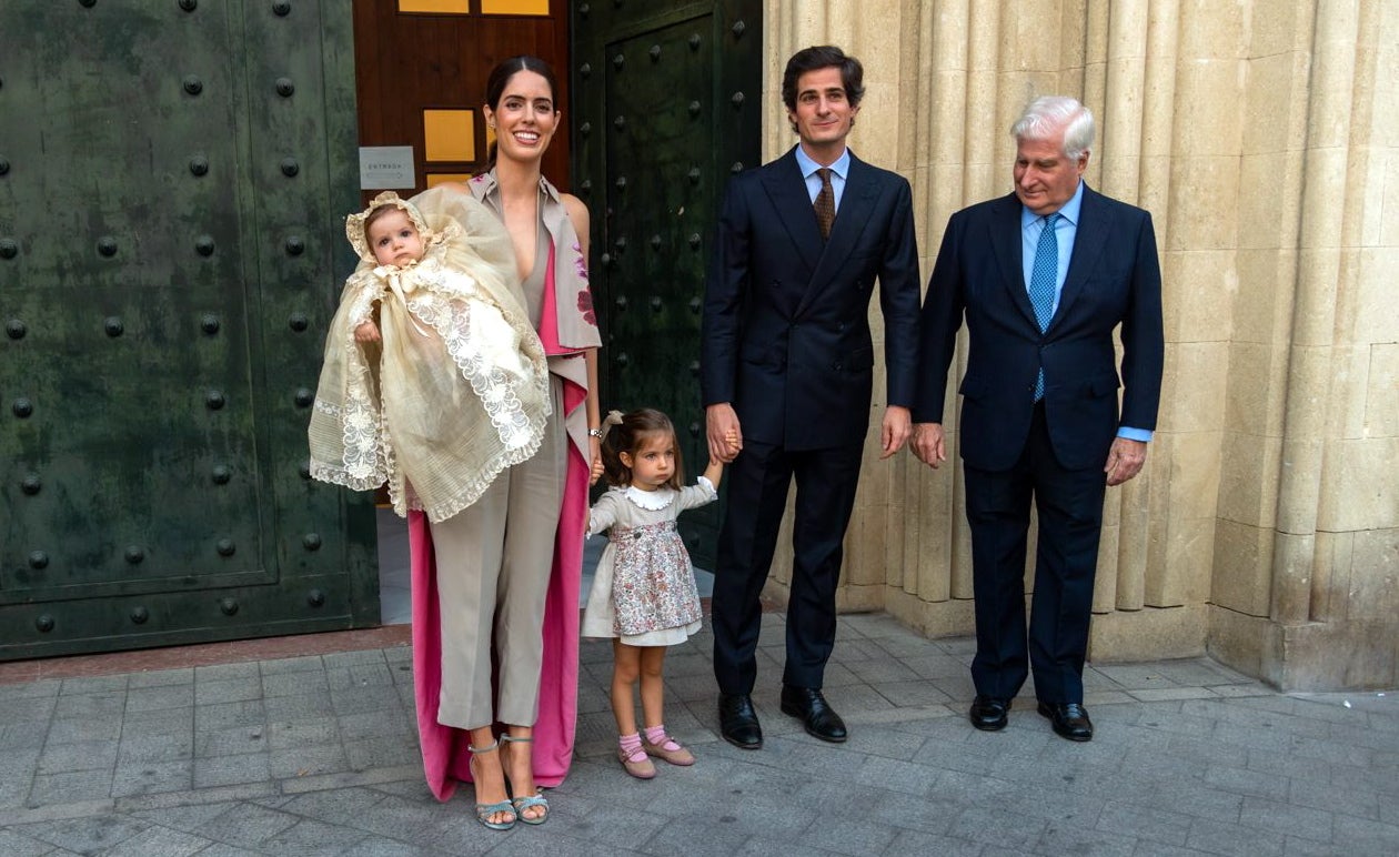 Carlos Fitz James , Duke of Alba, Fernando Fitz James y Solis and Sofia Palazuelo during baptism of Sofia Fitz James Palazuelo in Sevilla