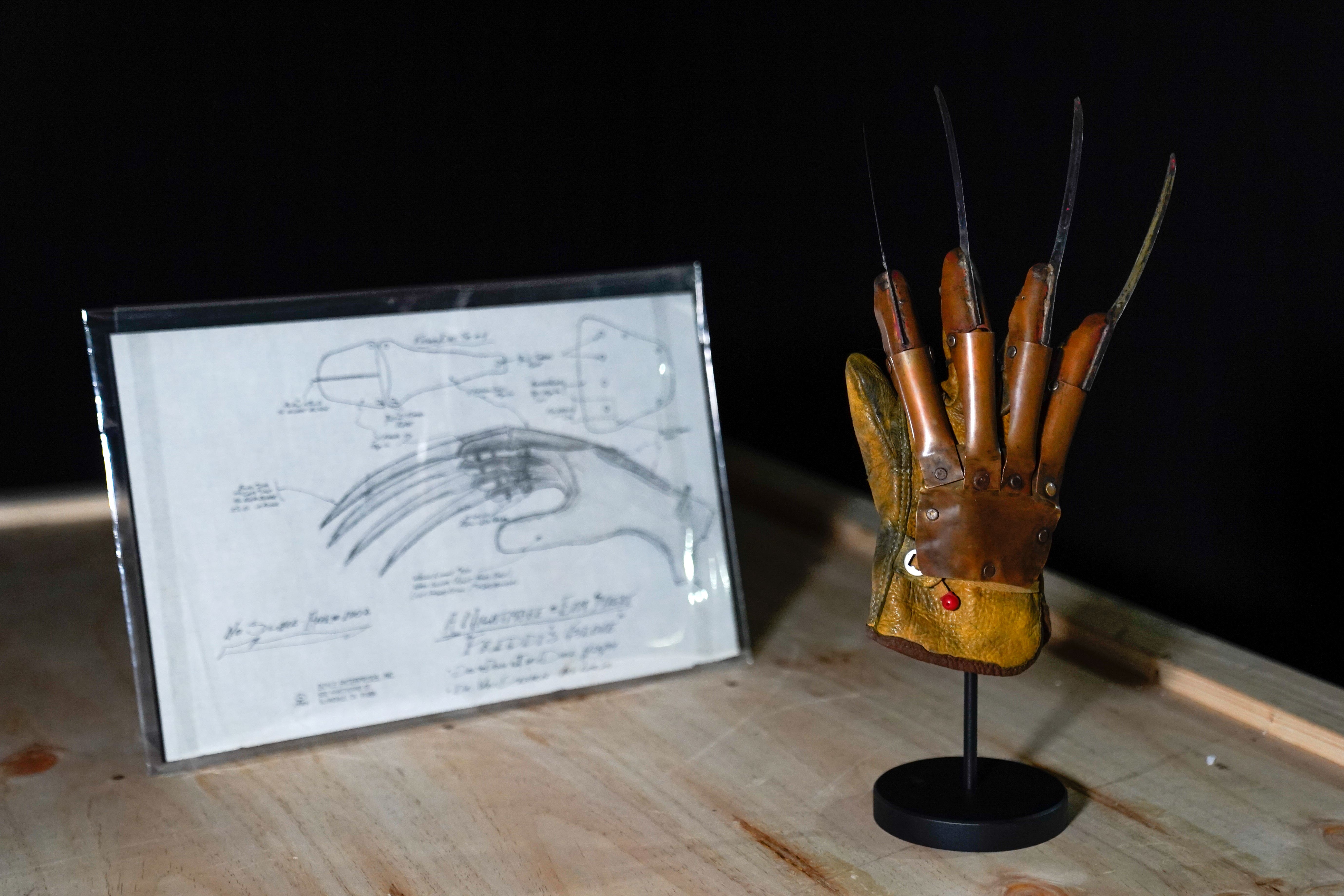 Freddy Krueger’s screen matched glove and a hand drawn schematic (Andrew Matthews/PA)