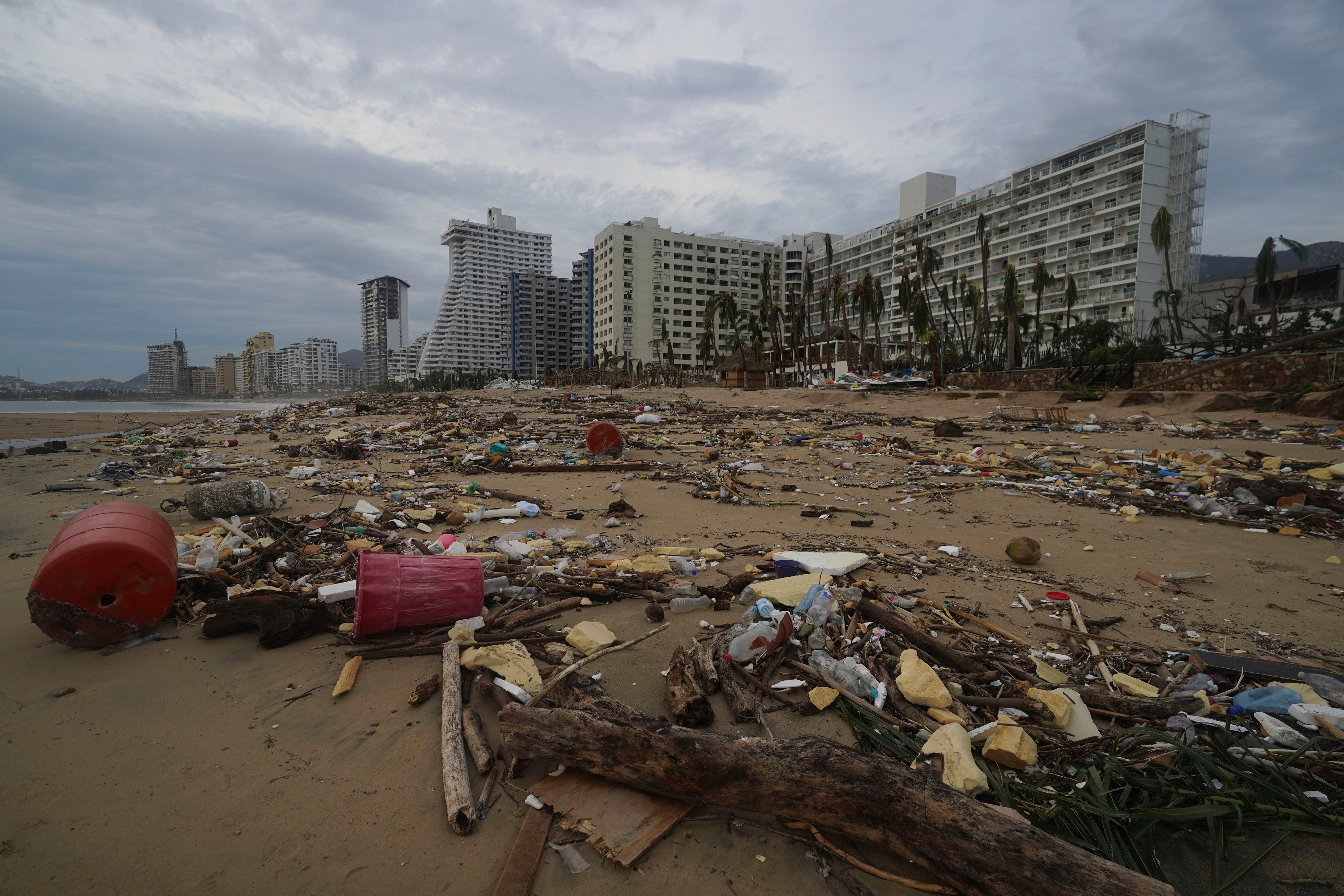 Debris on the beach in Acapulco, Mexio on Thursday after Hurricane Otis