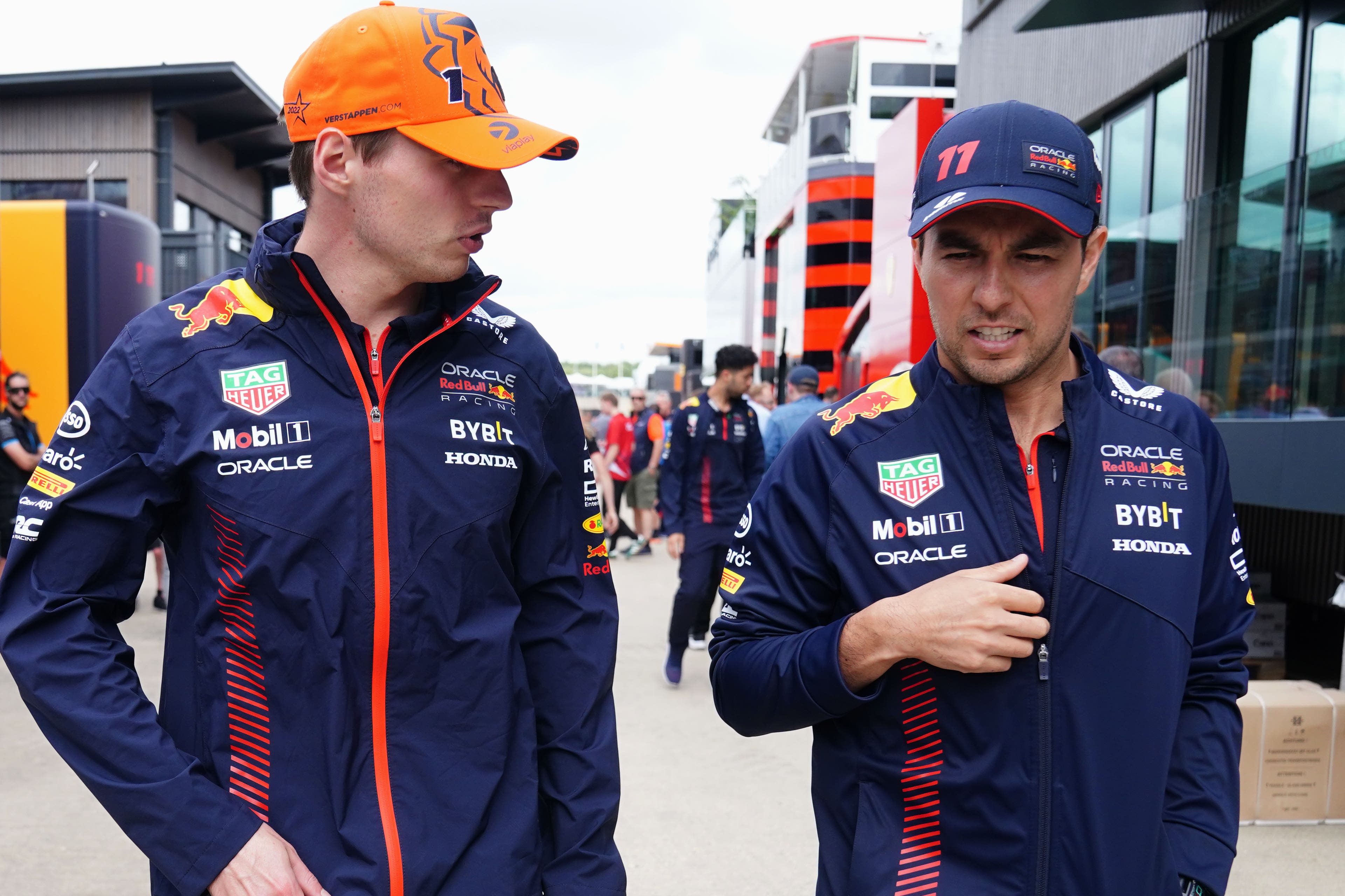 Max Verstappen (left) was jeered by Sergio Perez supporters at last weekend’s podium presentation in Austin (David Davies/PA)