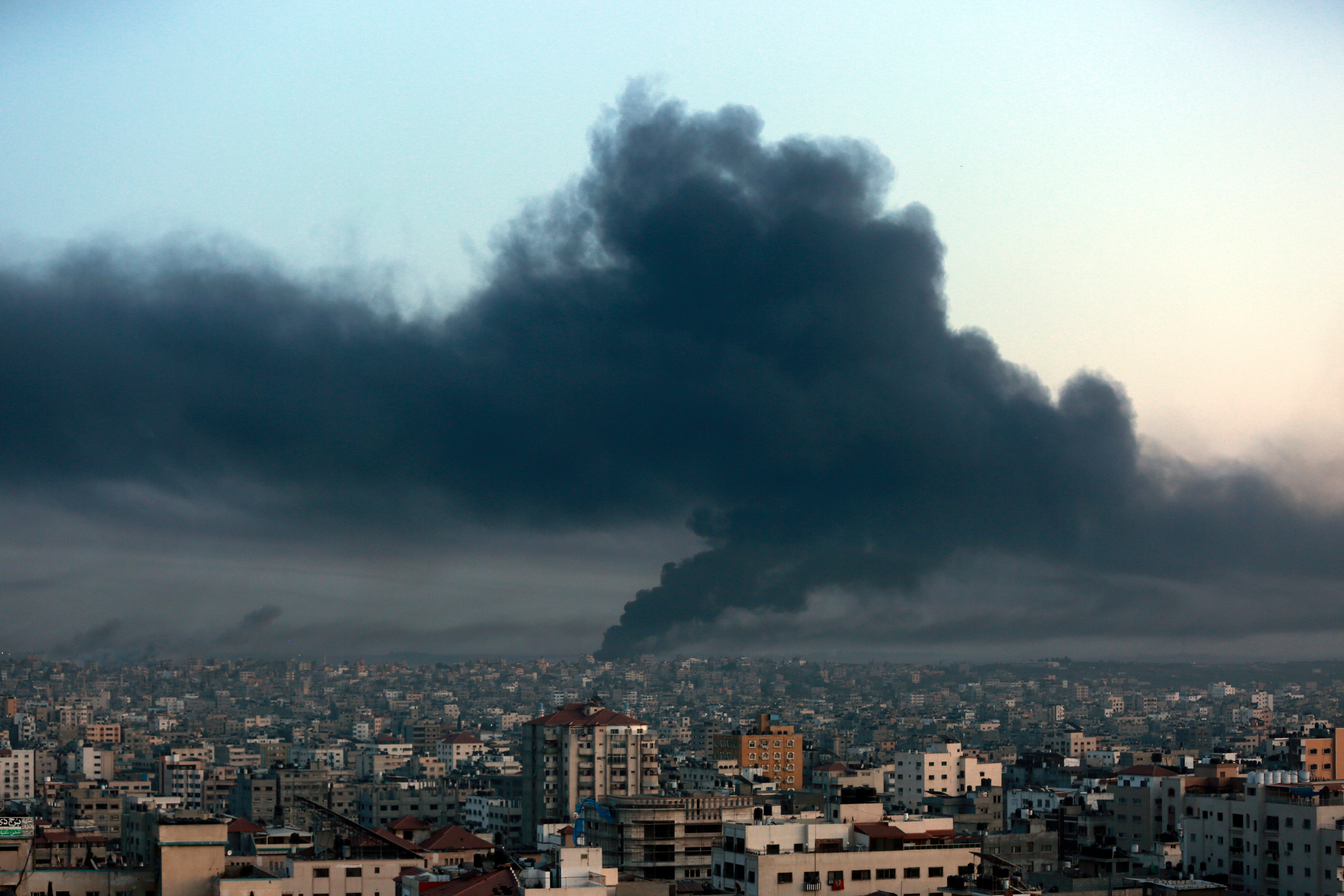 Black smoke raise from Eastern Gaza City, on October 26 following Israeli airstrikes