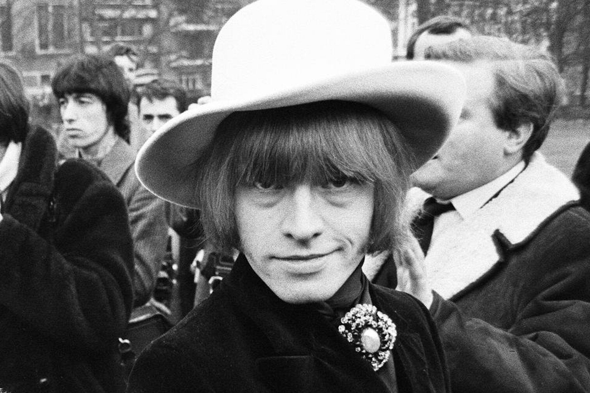 Jones in London’s Green Park, 1967, for a press conference prior to the band’s departure for America and a slot on ‘The Ed Sullivan Show’