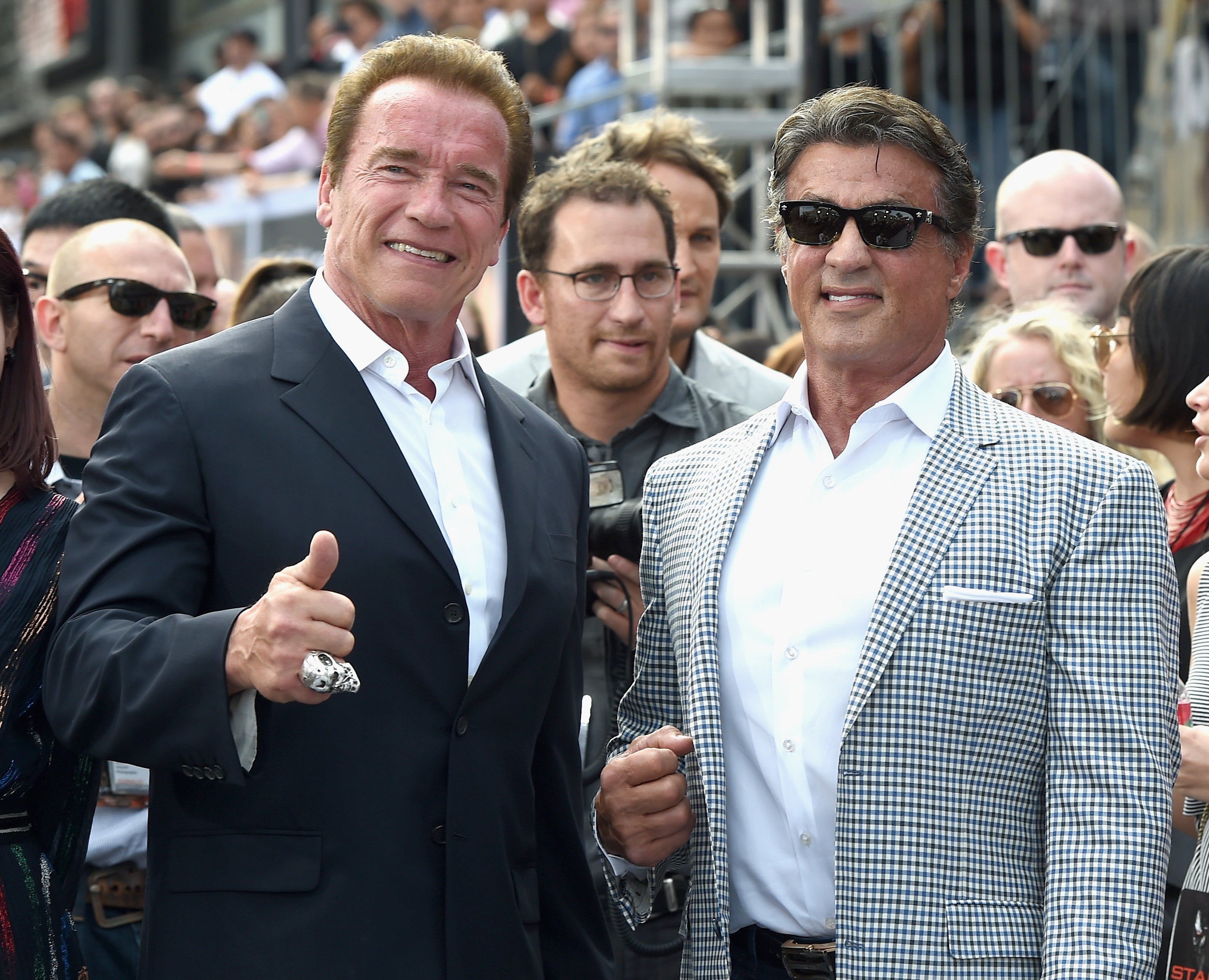 Schwarzenegger (left) and Stallone were pitted against each other