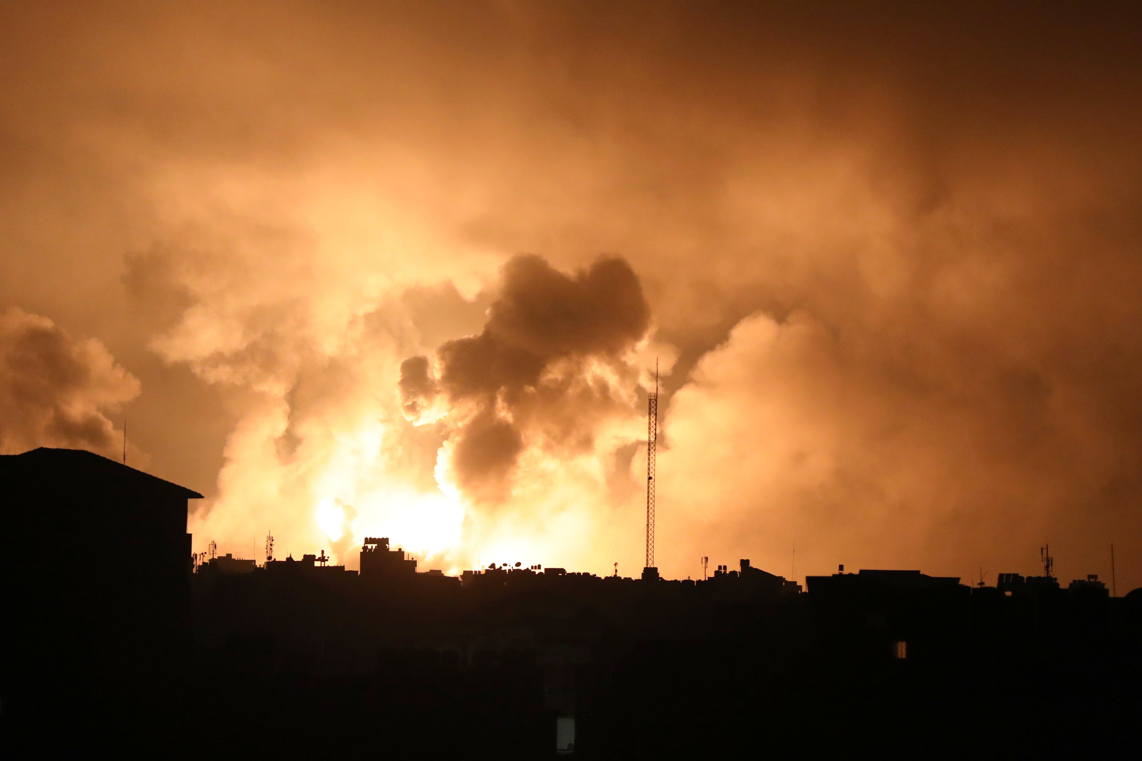 Explosions lighting up the night sky in the northern Gaza Strip